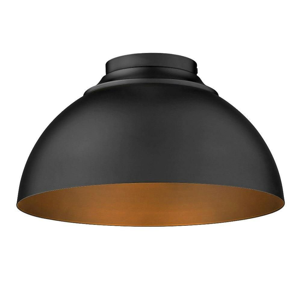Zoey Matte Black Glass Bowl Flush Mount Light, 13.75"