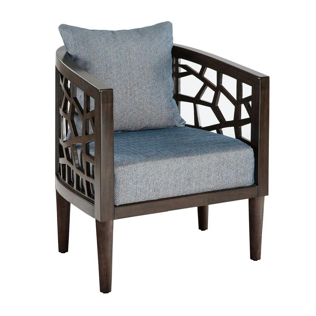 Crackle Mid-Century Accent Chair in Blue with Oak Veneer Frame