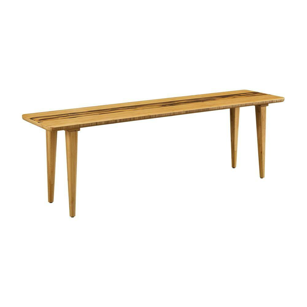 Azara Modern Bamboo Bench with Tiger Accent, Caramelized Finish