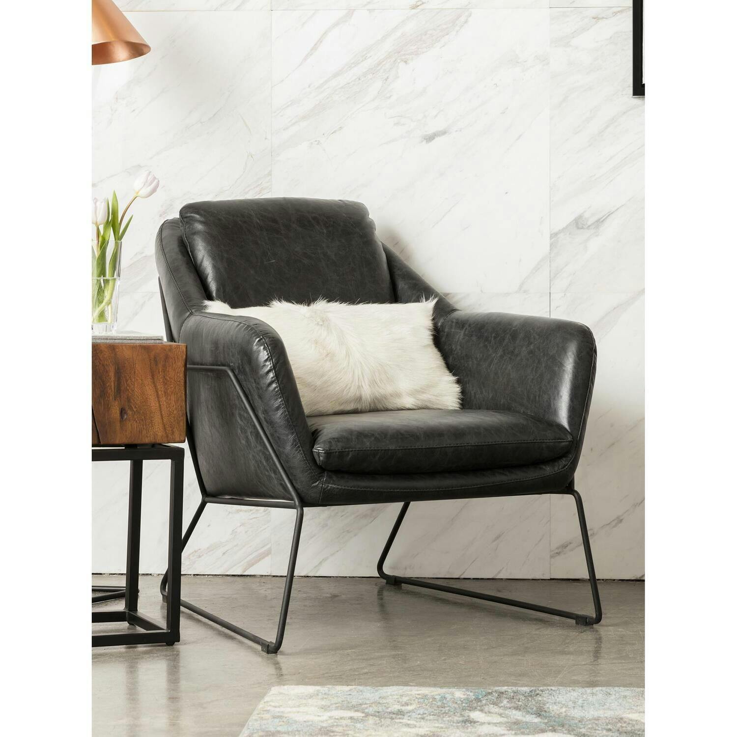 Transitional Greer Black Leather Metal Club Chair