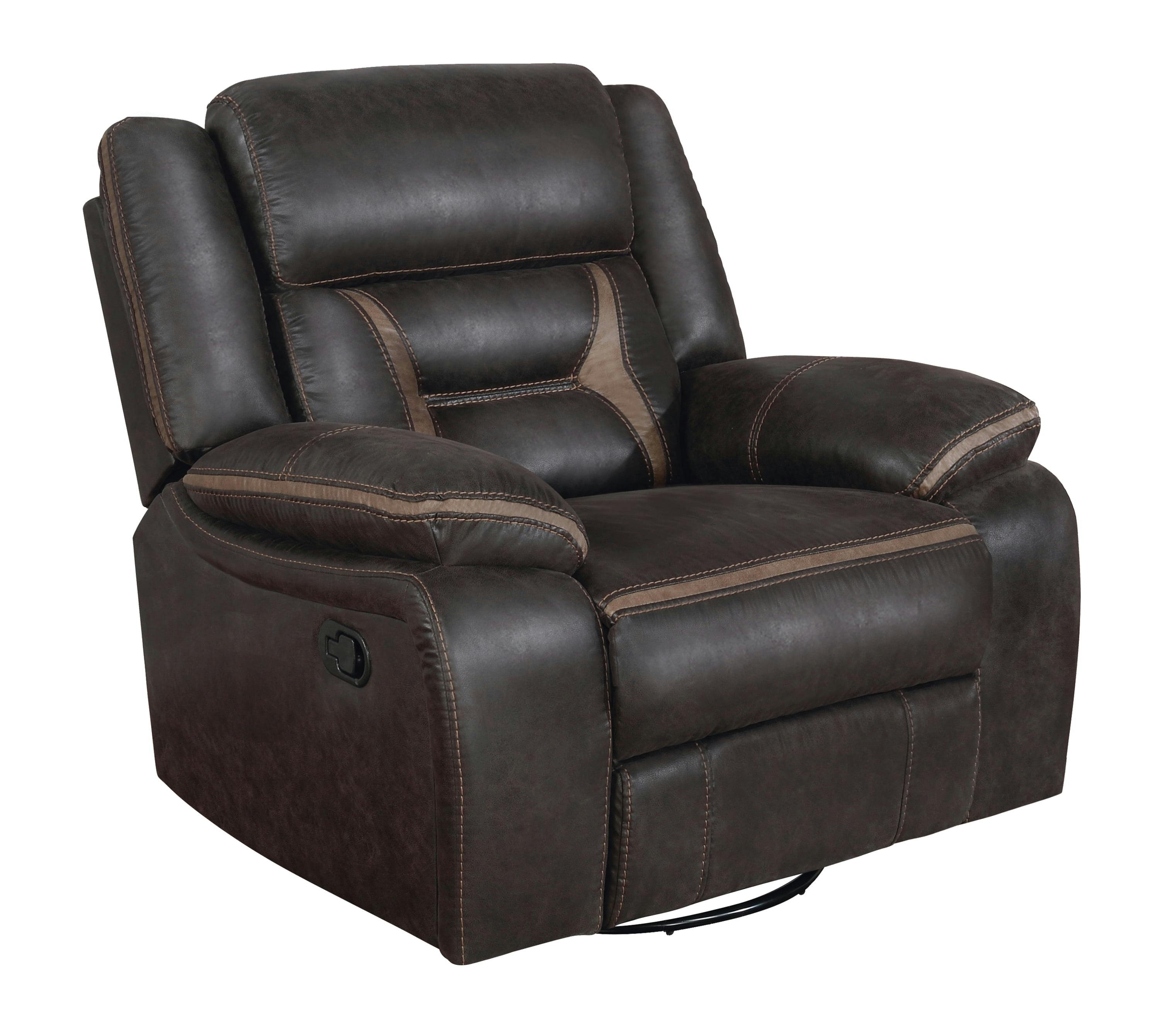 Transitional Brown Faux Leather Swivel Recliner with Lift