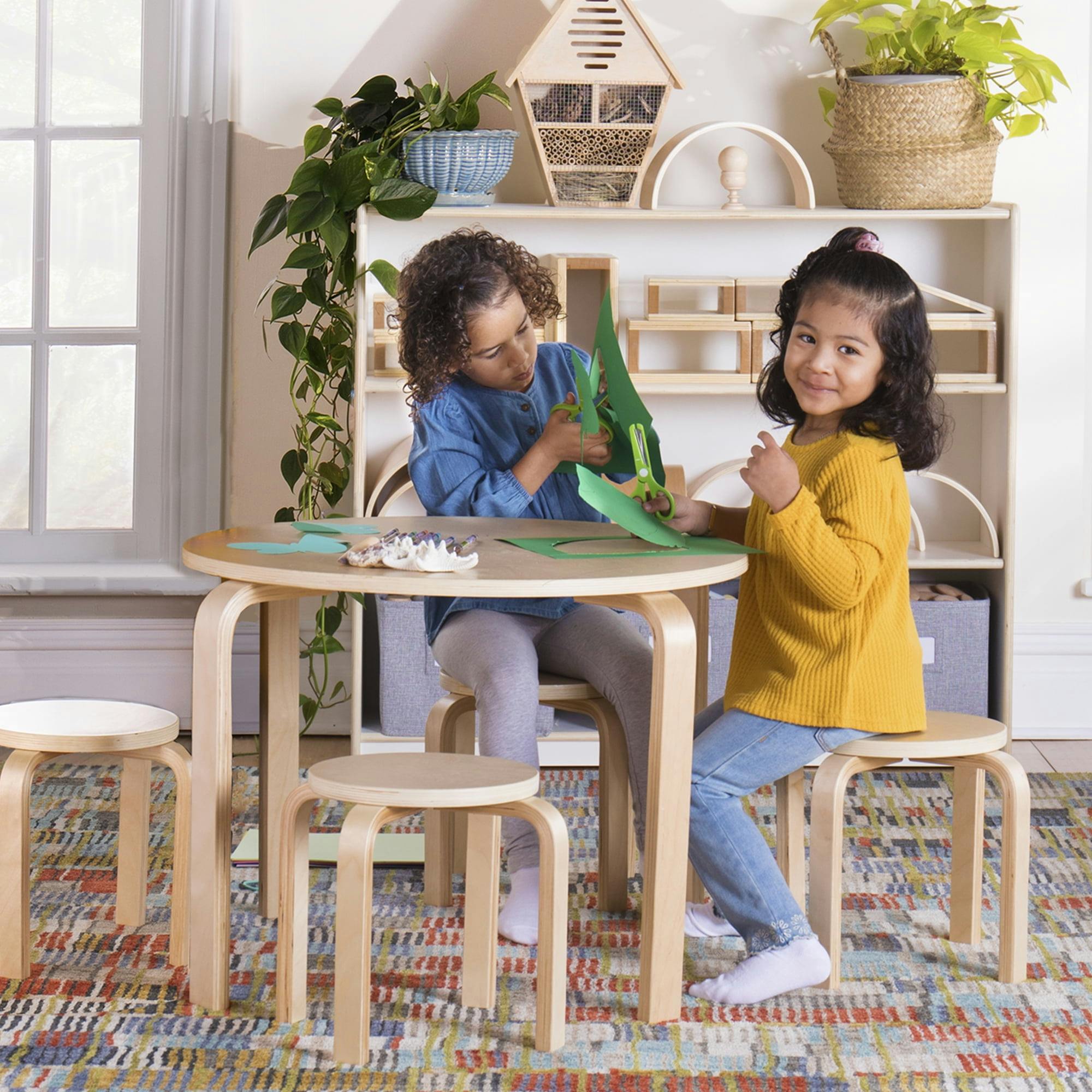 Birchwood Natural Round Toddler Play Table & 4 Stools Set