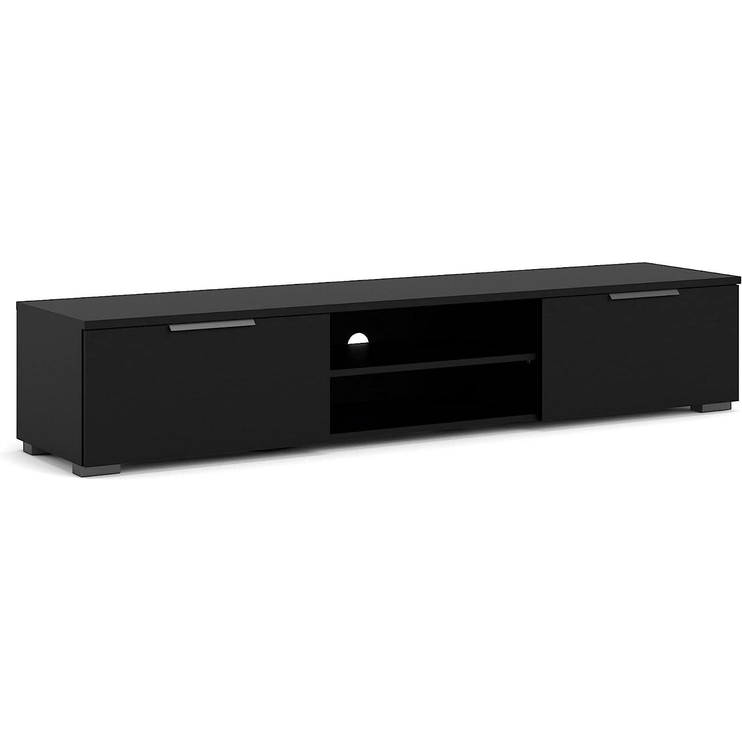 Sleek Danish Modern Black Matte Wood TV Stand with Storage
