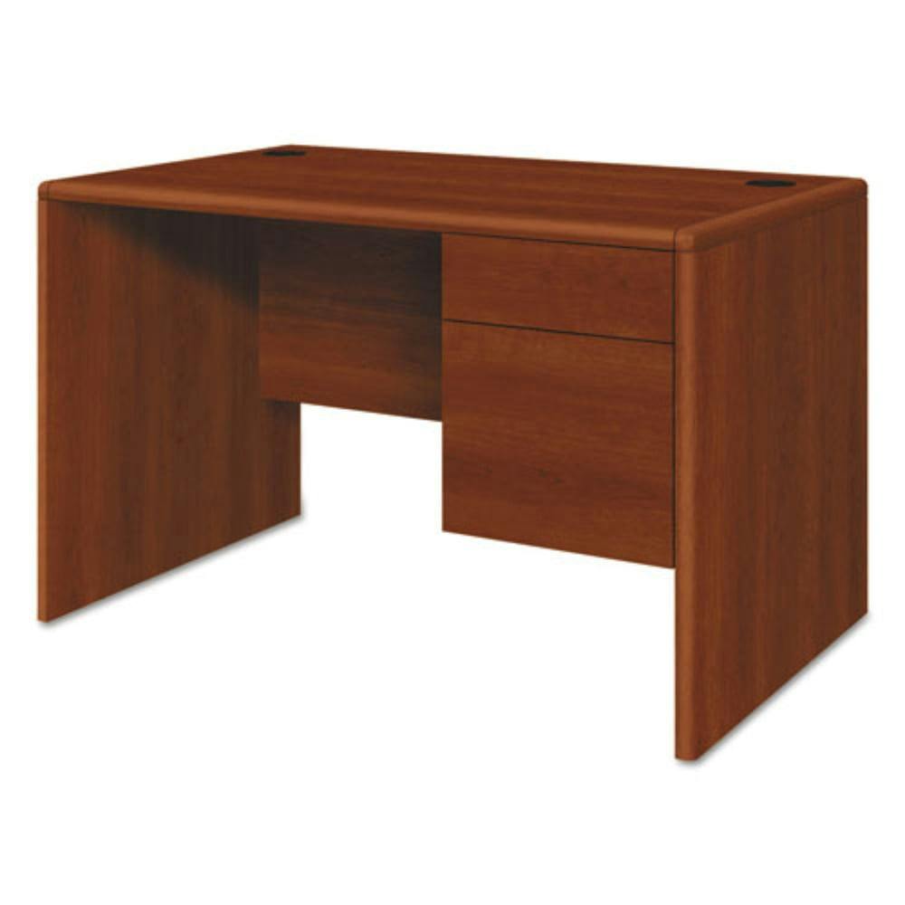 Cognac Brown Wood Desk with Filing Cabinet and Drawer, 48" x 30"