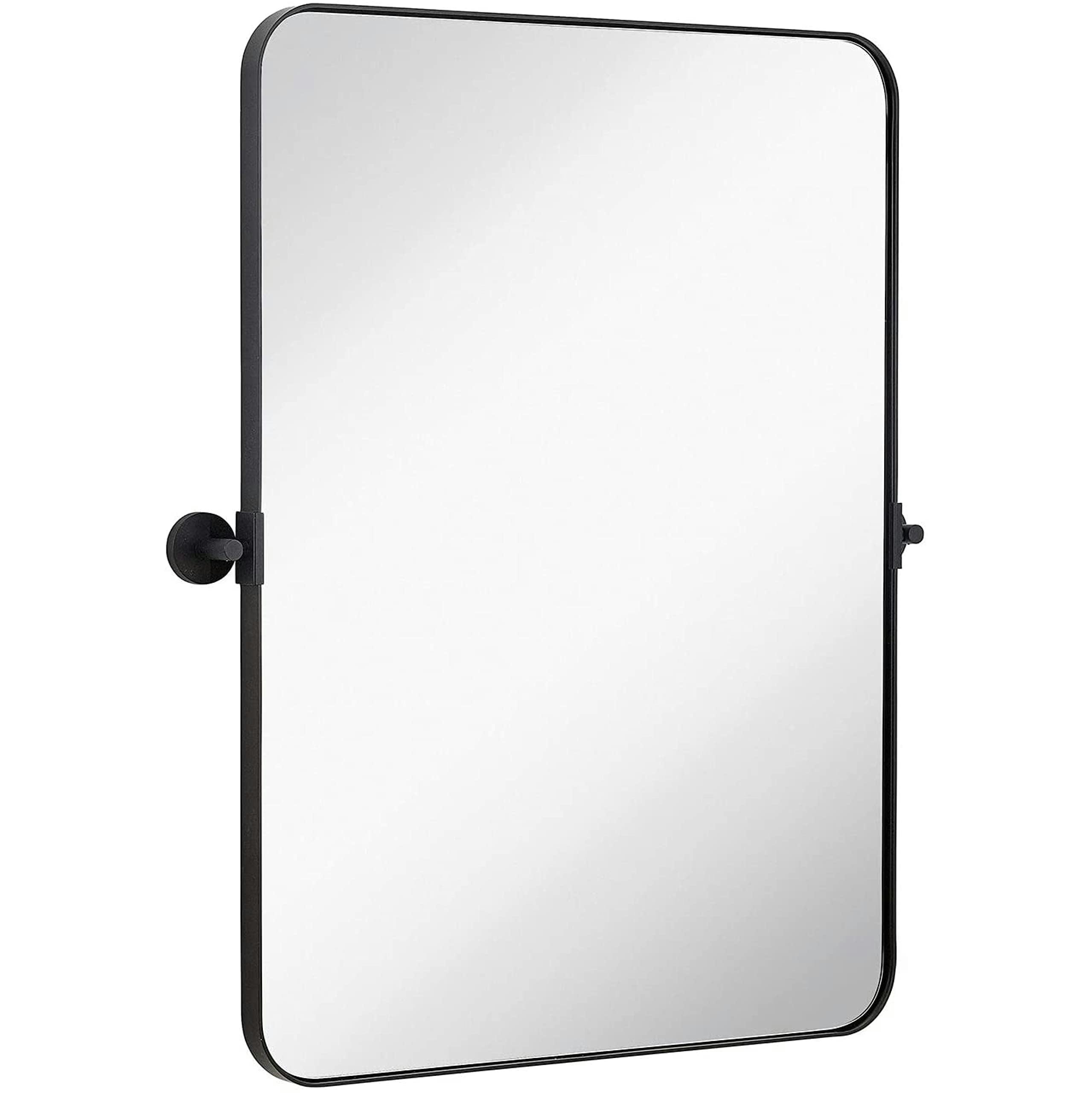 Contemporary Matte Black 16"x24" Rectangular Pivot Bathroom Mirror