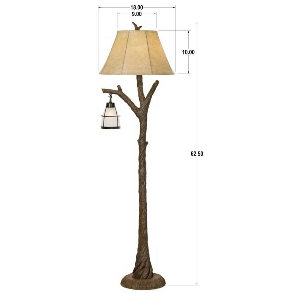 Aged Oak Tree Branch Floor Lamp with Lantern Nightlight
