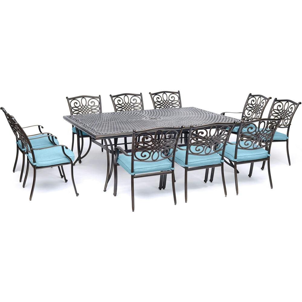 Hanover Traditions Elegant Bronze 11-Piece Outdoor Dining Set with Blue Cushions
