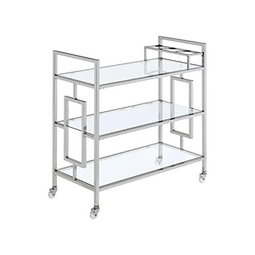 Harper Transitional Chrome Glass Serving Bar Cart with Casters