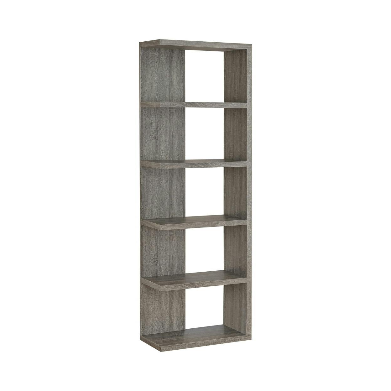 Transitional Weathered Gray 5-Tier Wood Bookcase