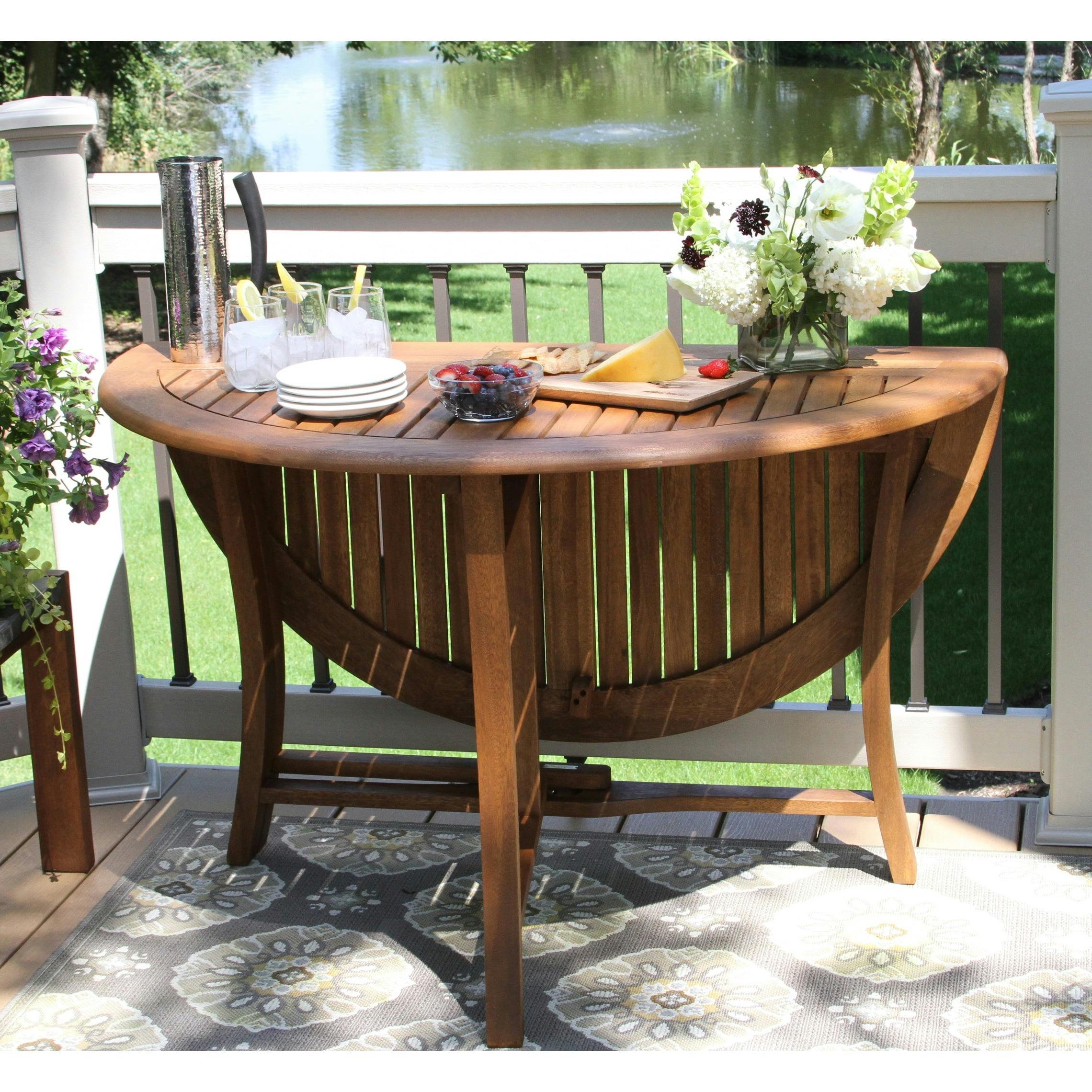 Eilaf 48" Round Folding Eucalyptus Outdoor Table with Umbrella Hole