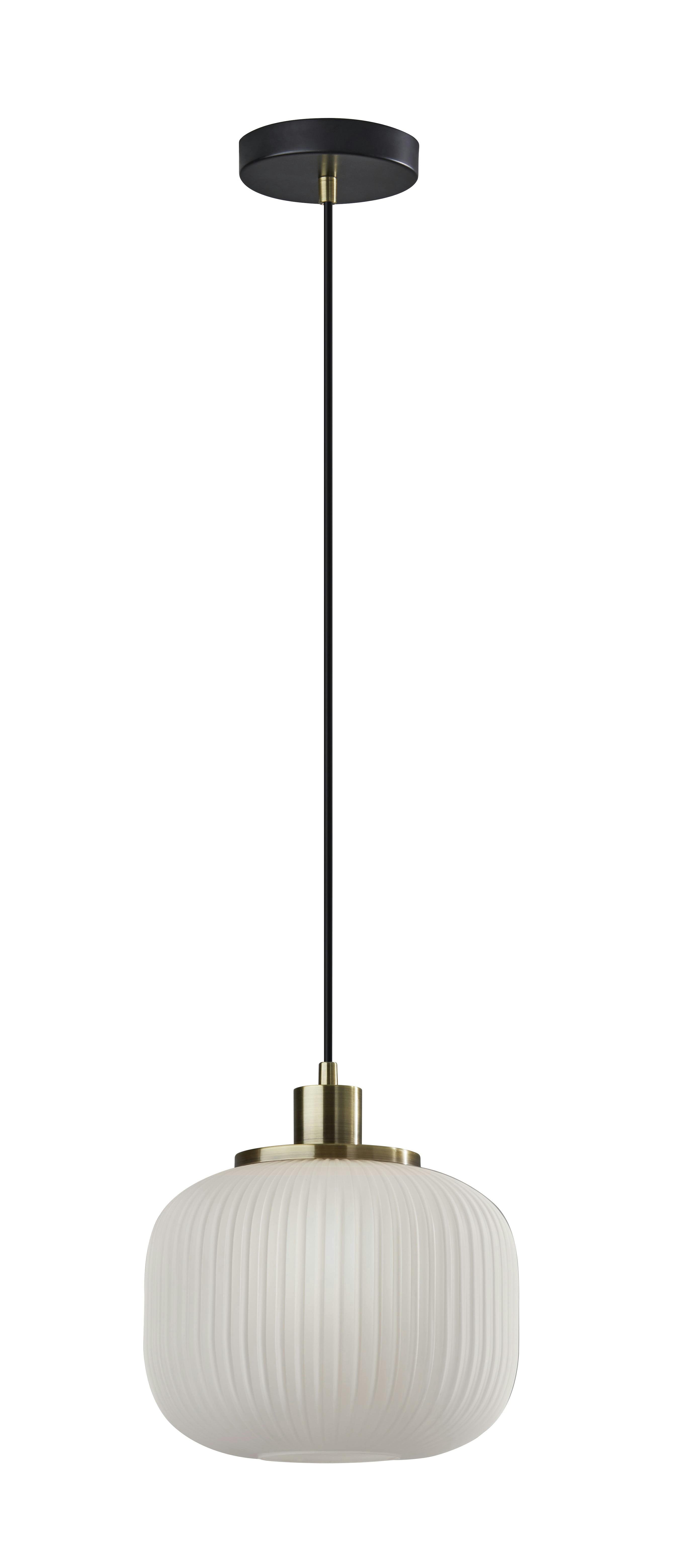 Mid-Century Mini Ribbed Frosted Glass & Brass Pendant Lamp