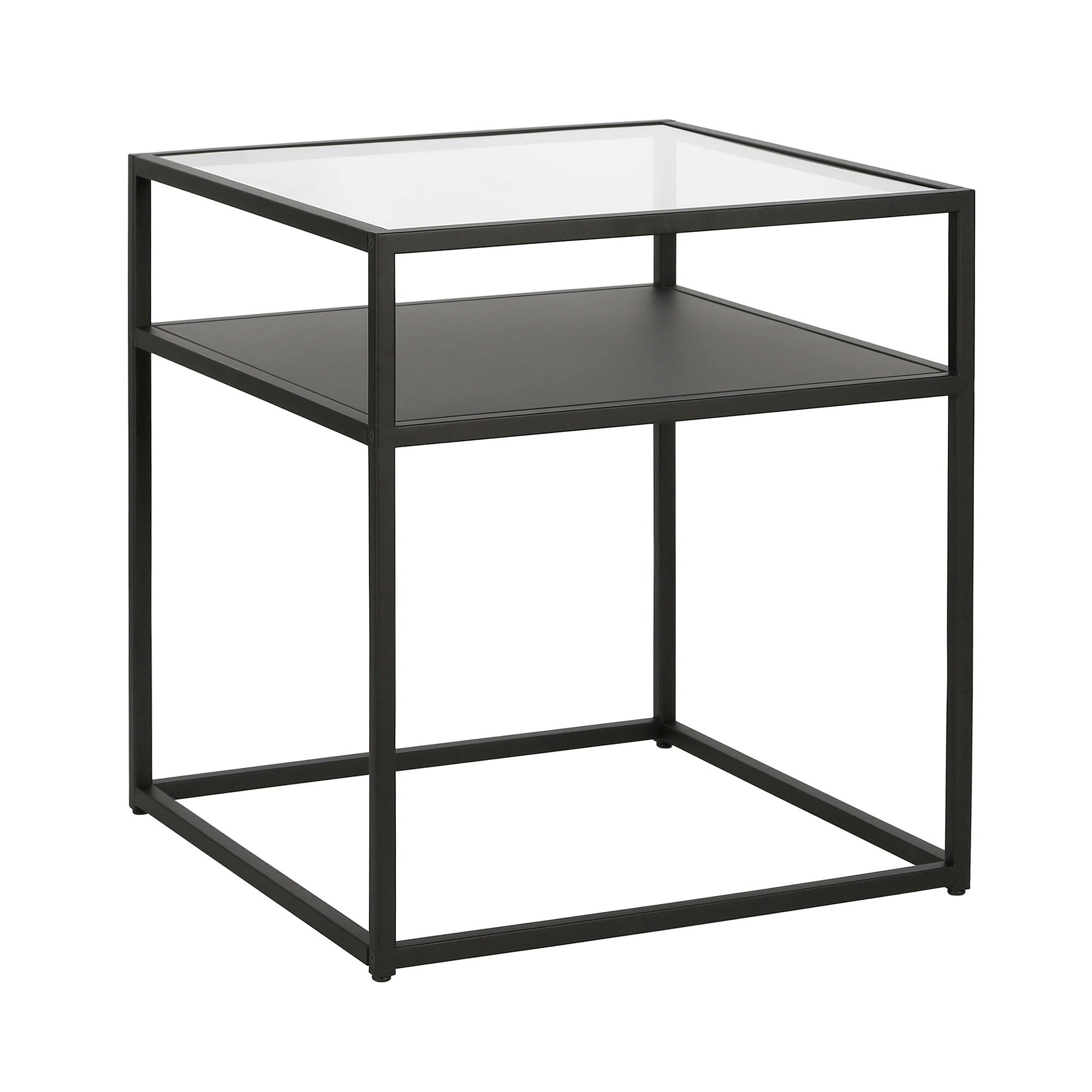 Bronzed Blackened Metal & Glass 20" Square End Table