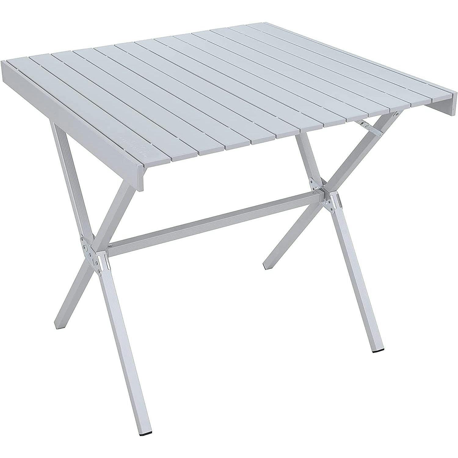 Compact Silver Aluminum Square Outdoor Dining Table