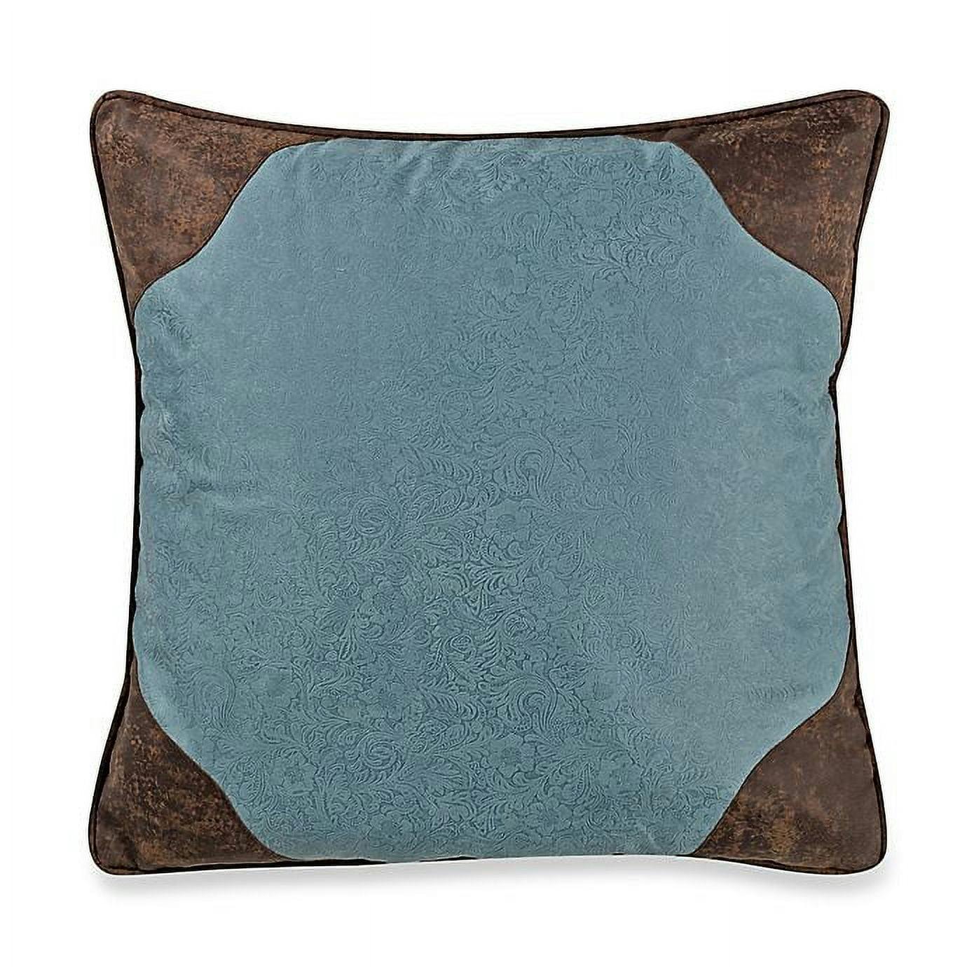 Rustic Turquoise Faux Leather Euro Sham with Scalloped Accents