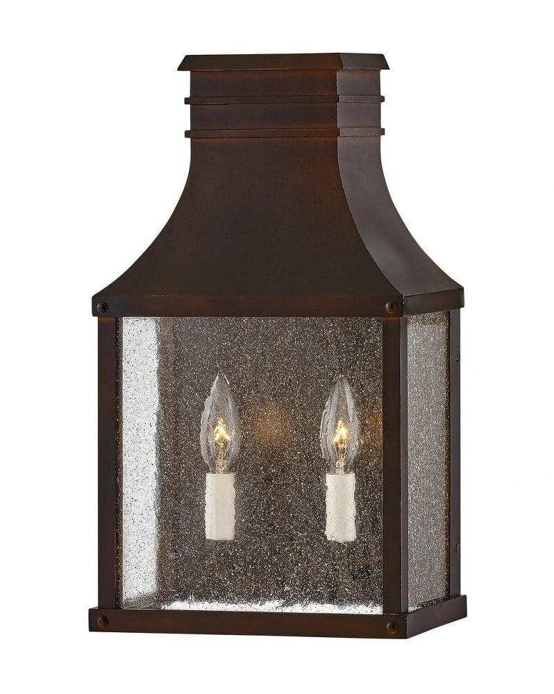 Beacon Hill 2-Light Outdoor Wall Lantern in Blackened Copper with Clear Seedy Glass