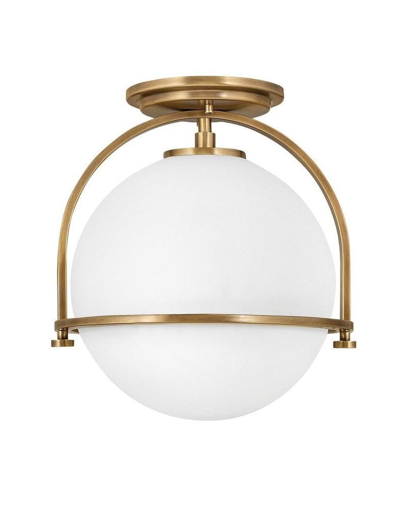 Heritage Brass and Etched Opal Glass Semi-Flush Ceiling Light