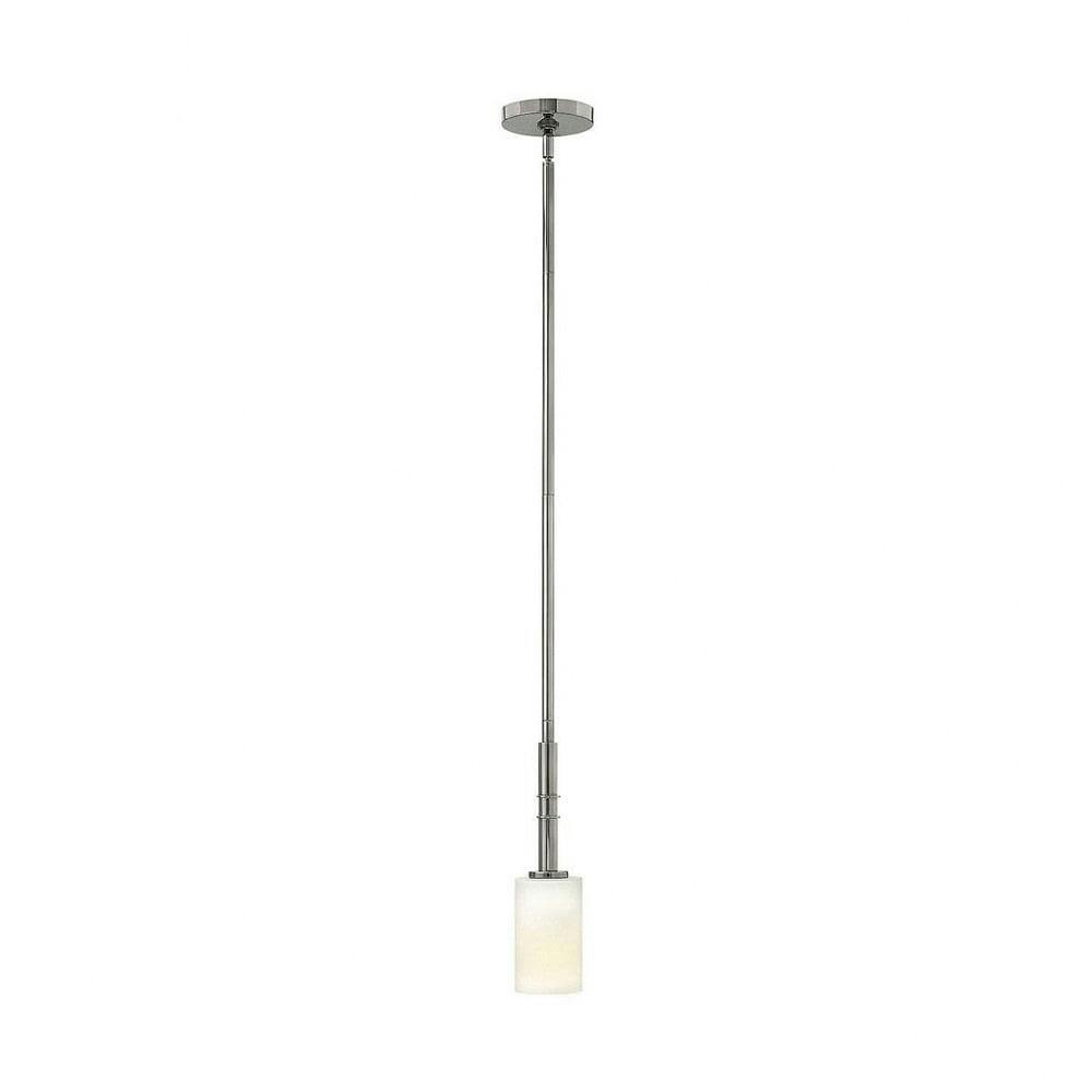 Elegant Mini Drum Pendant in Polished Nickel with Etched Opal Shade