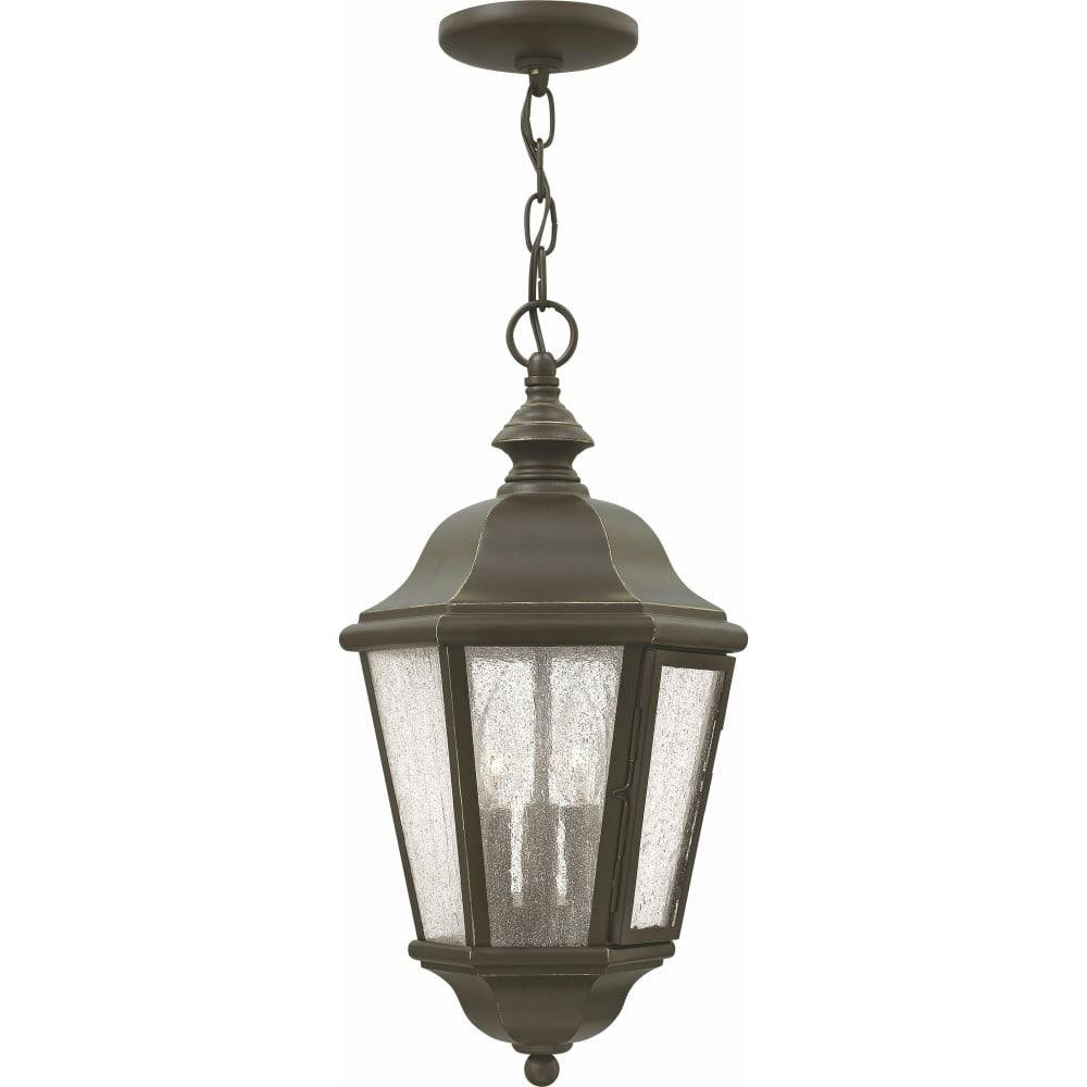 Edgewater Elegance 3-Light Oil Rubbed Bronze Outdoor Hanging Lantern with Clear Seedy Glass