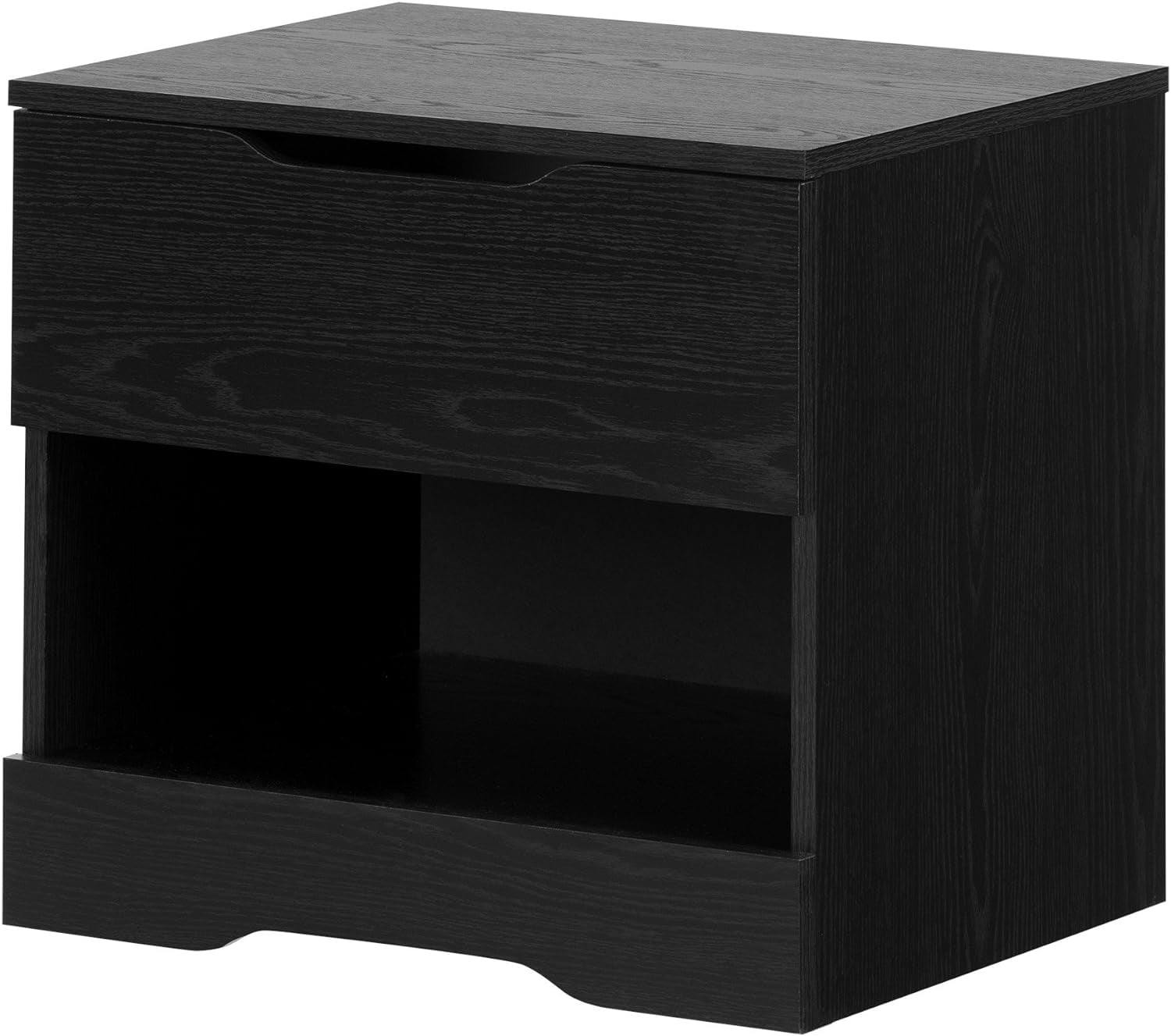 Modern Black Oak 1-Drawer Nightstand with Open Storage