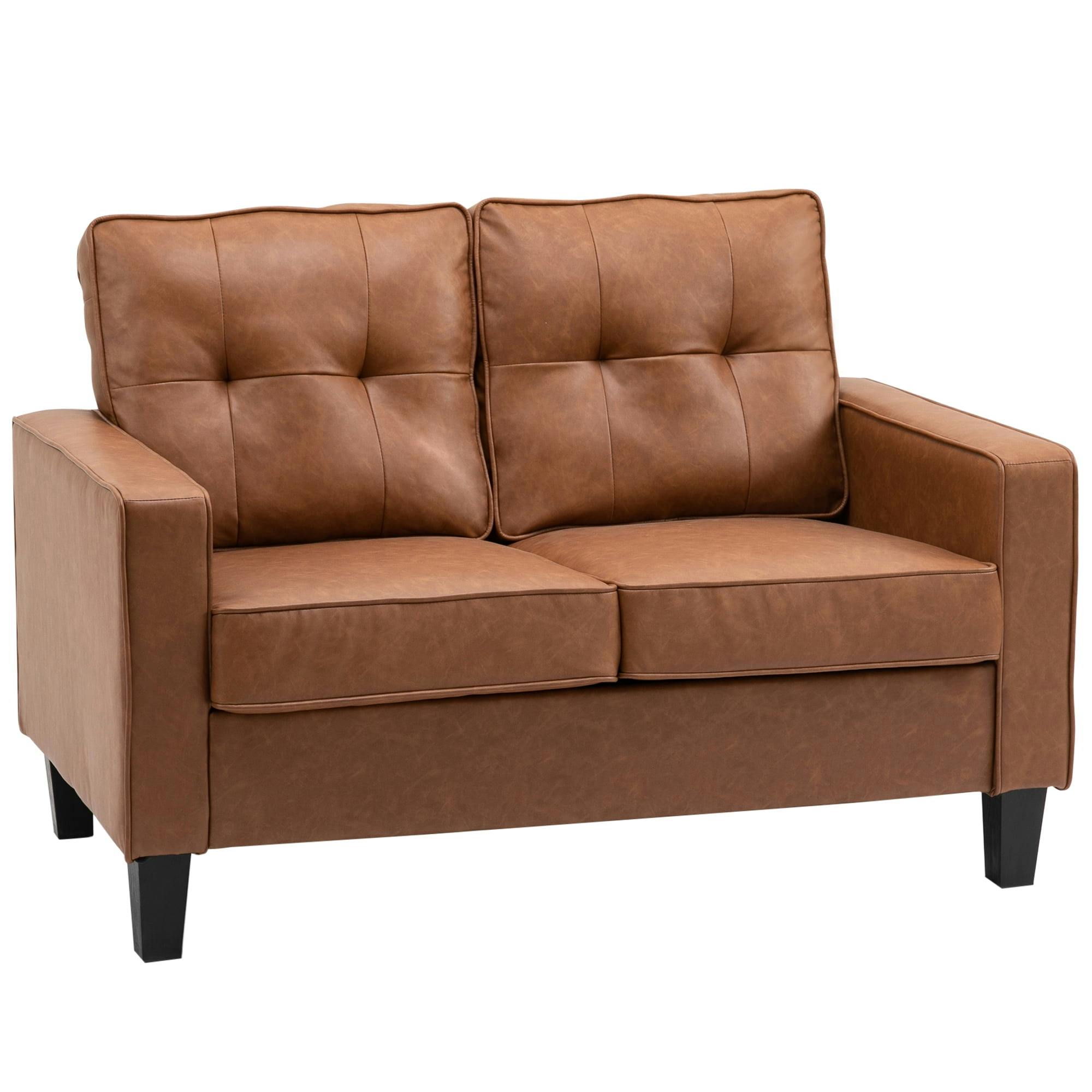 Classic Brown Faux Leather 51.5" Loveseat with Metal Track Arms