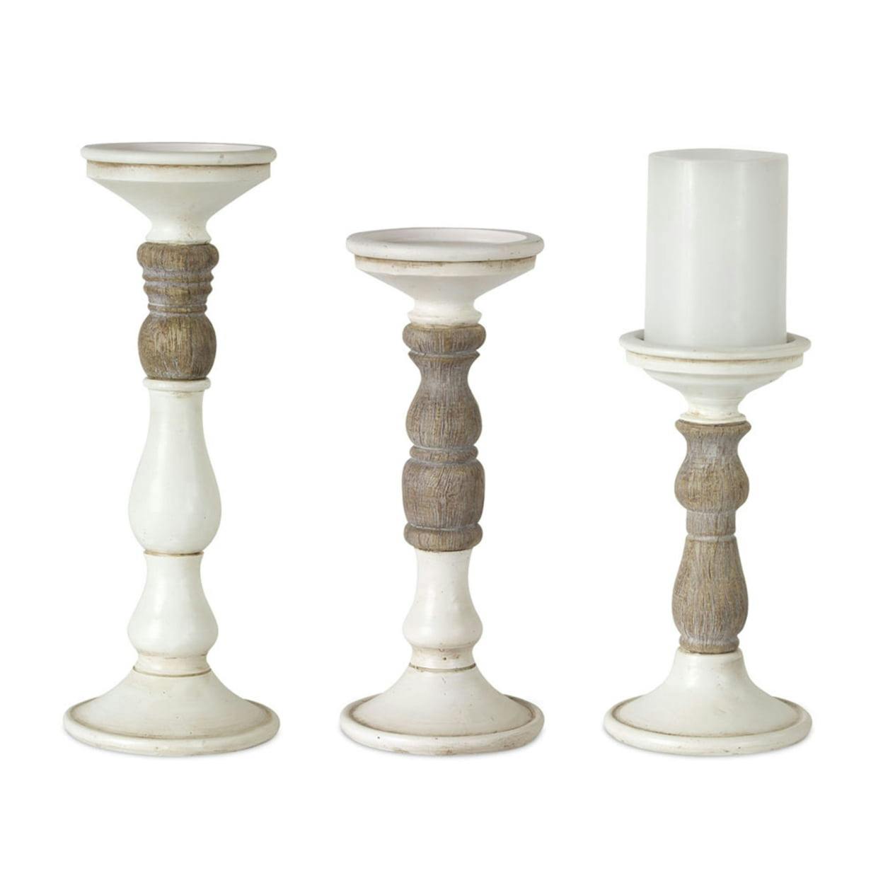 Rustic Ivory and Faux-Wood Candle Holder Set, 3 Sizes