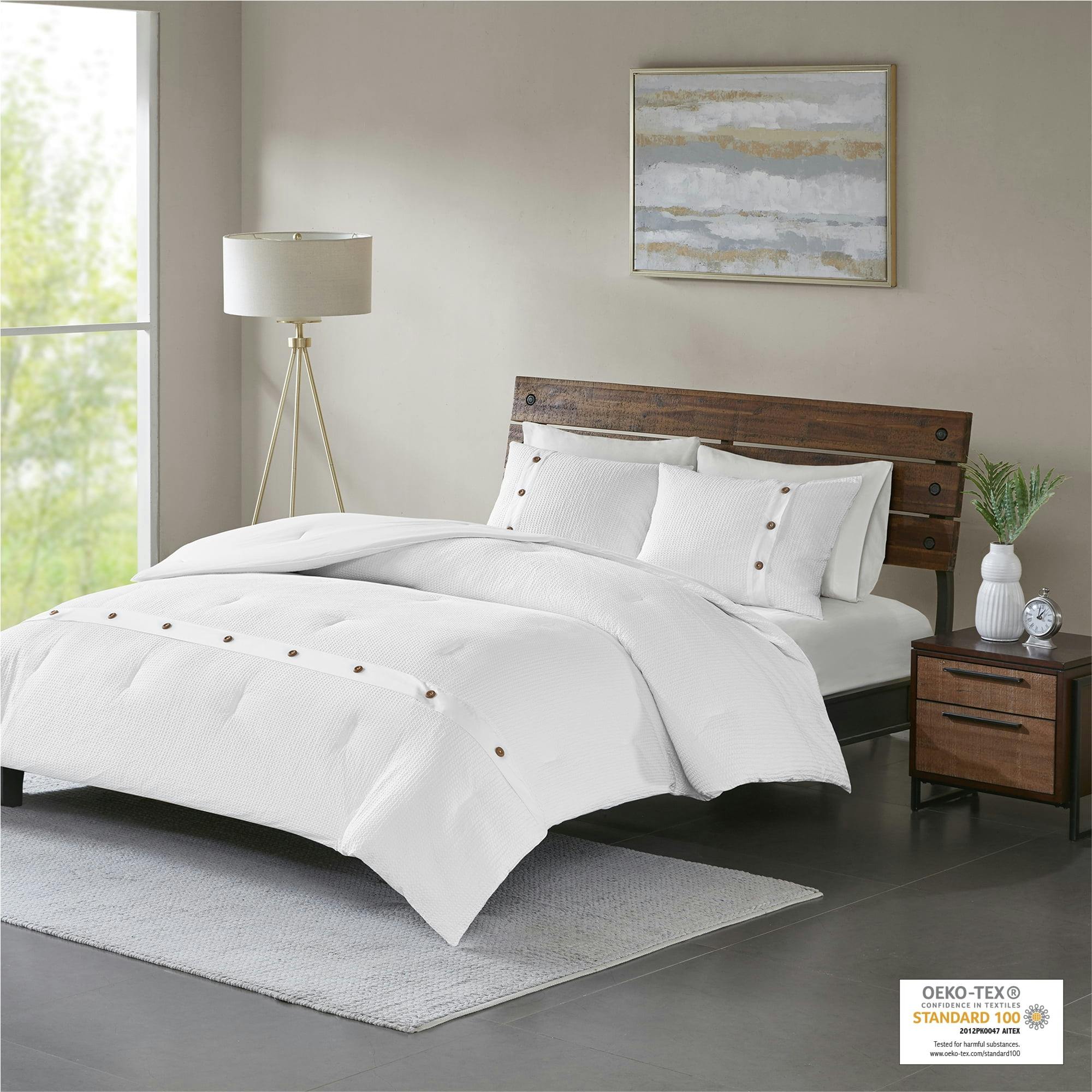 Elegant King Cotton Waffle Weave Comforter Set in White
