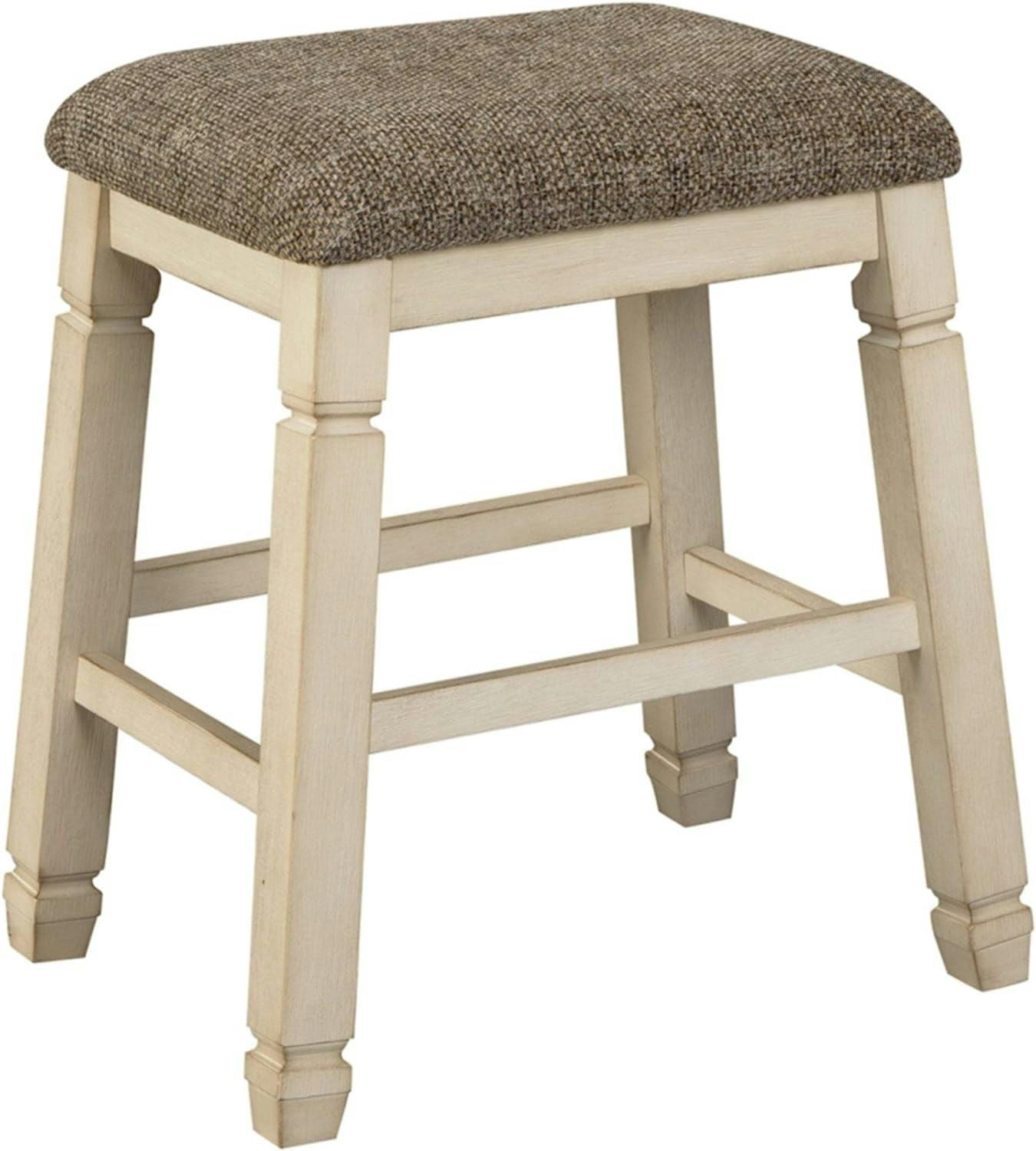 Transitional Saddle-Seat 24" Counter Stool in Antiqued White Wood