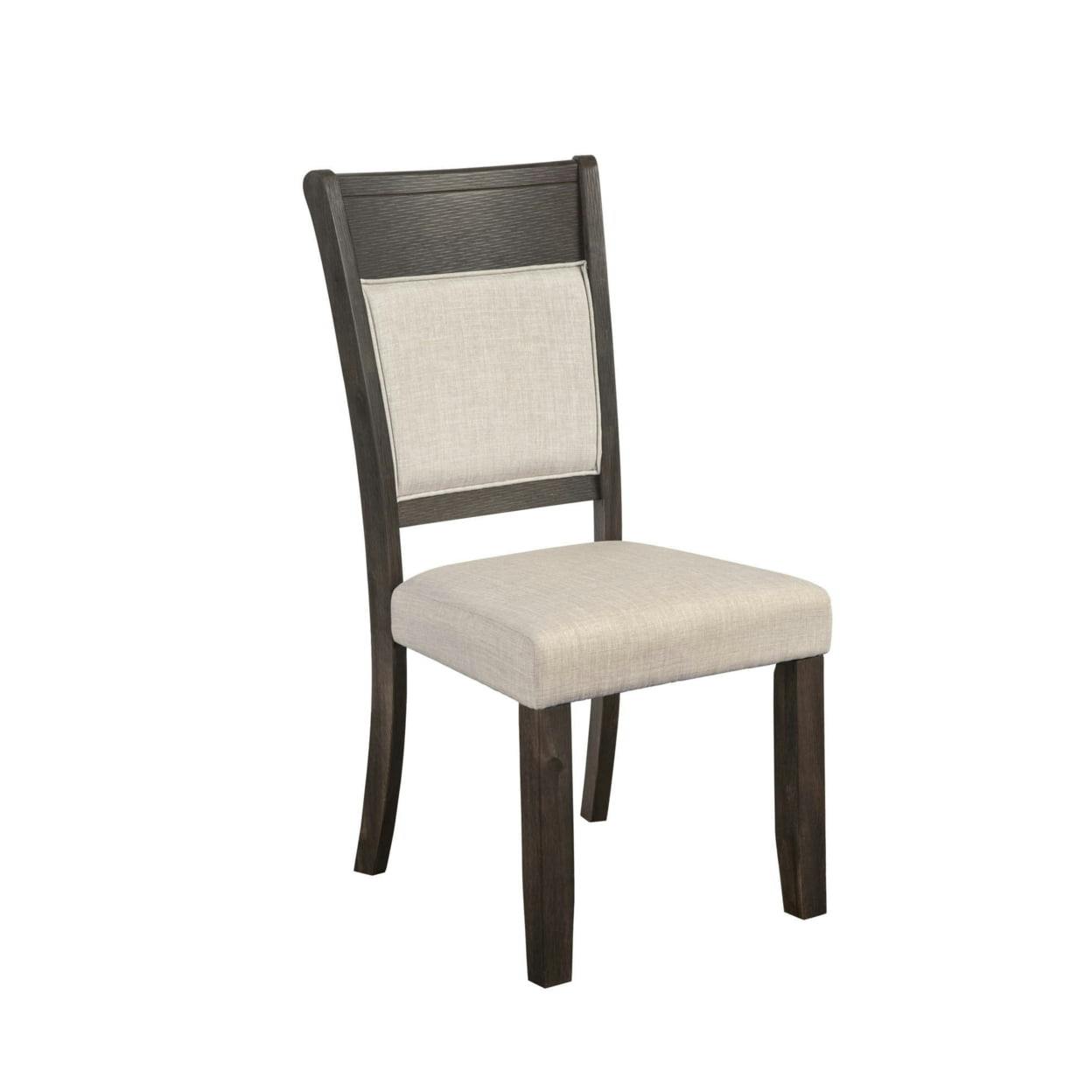 Transitional Beige Upholstered Side Chair with Acacia Wood Frame