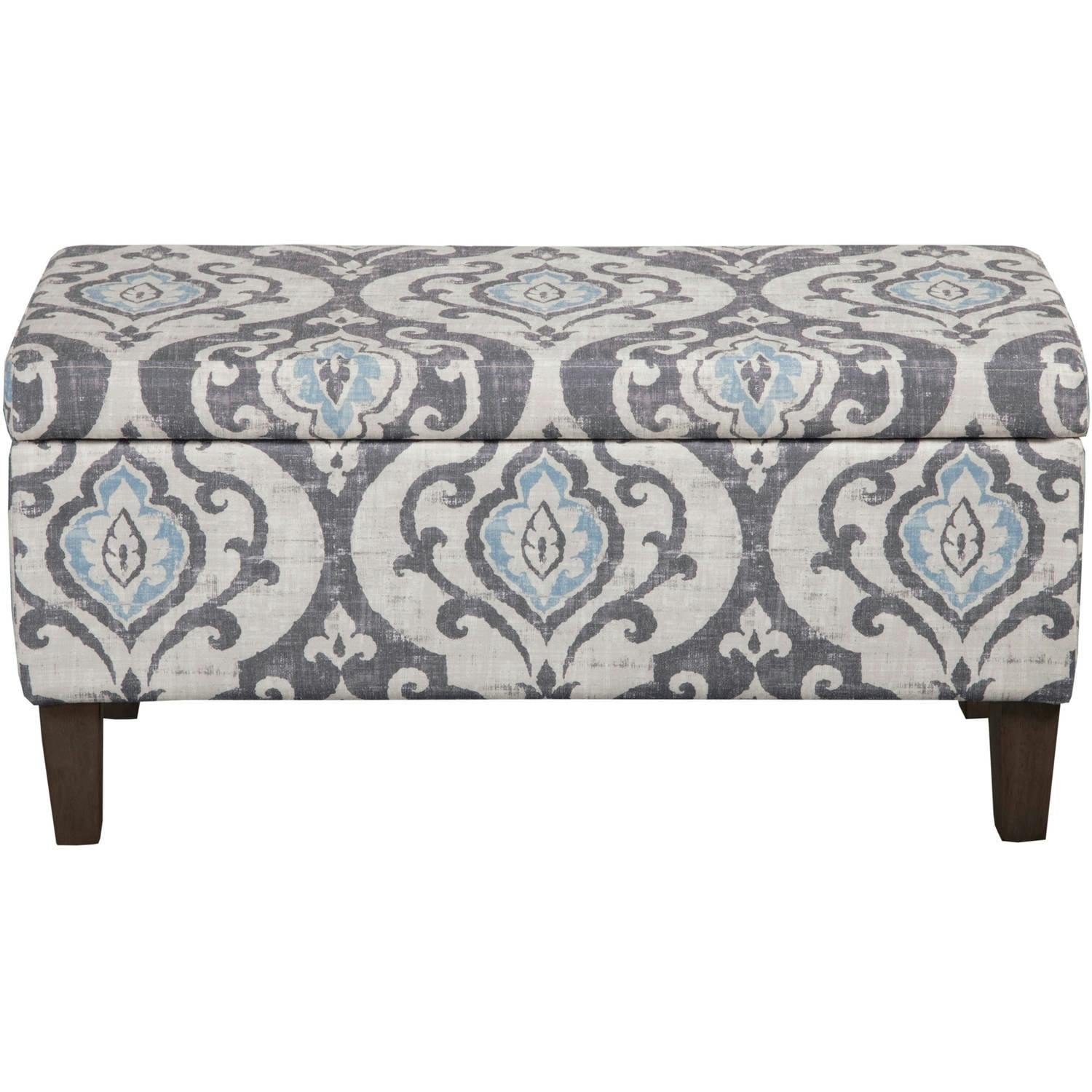 Drake Slate Blue Large Rectangle Storage Bench with Wood Legs