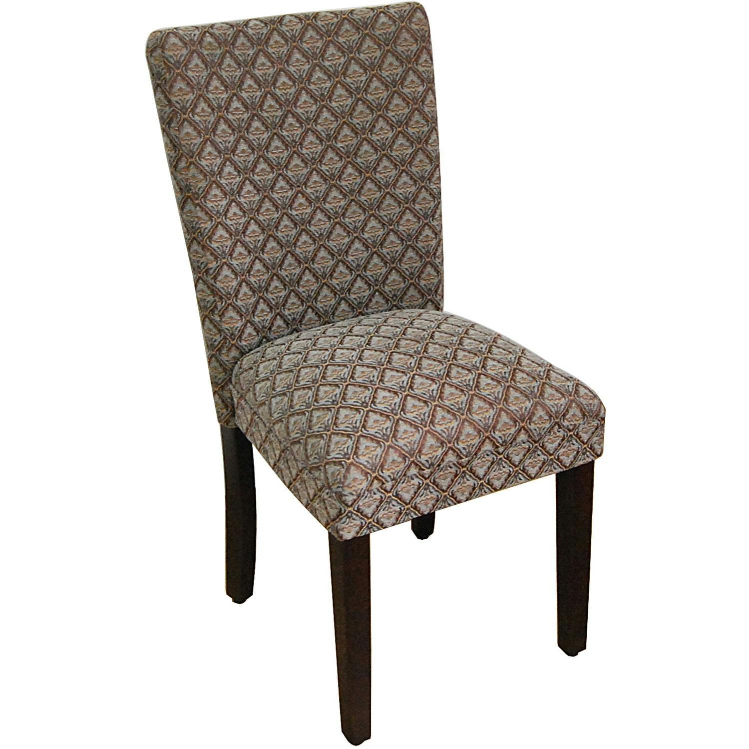 Classic Upholstered Parsons Side Chair in Blue/Brown Damask