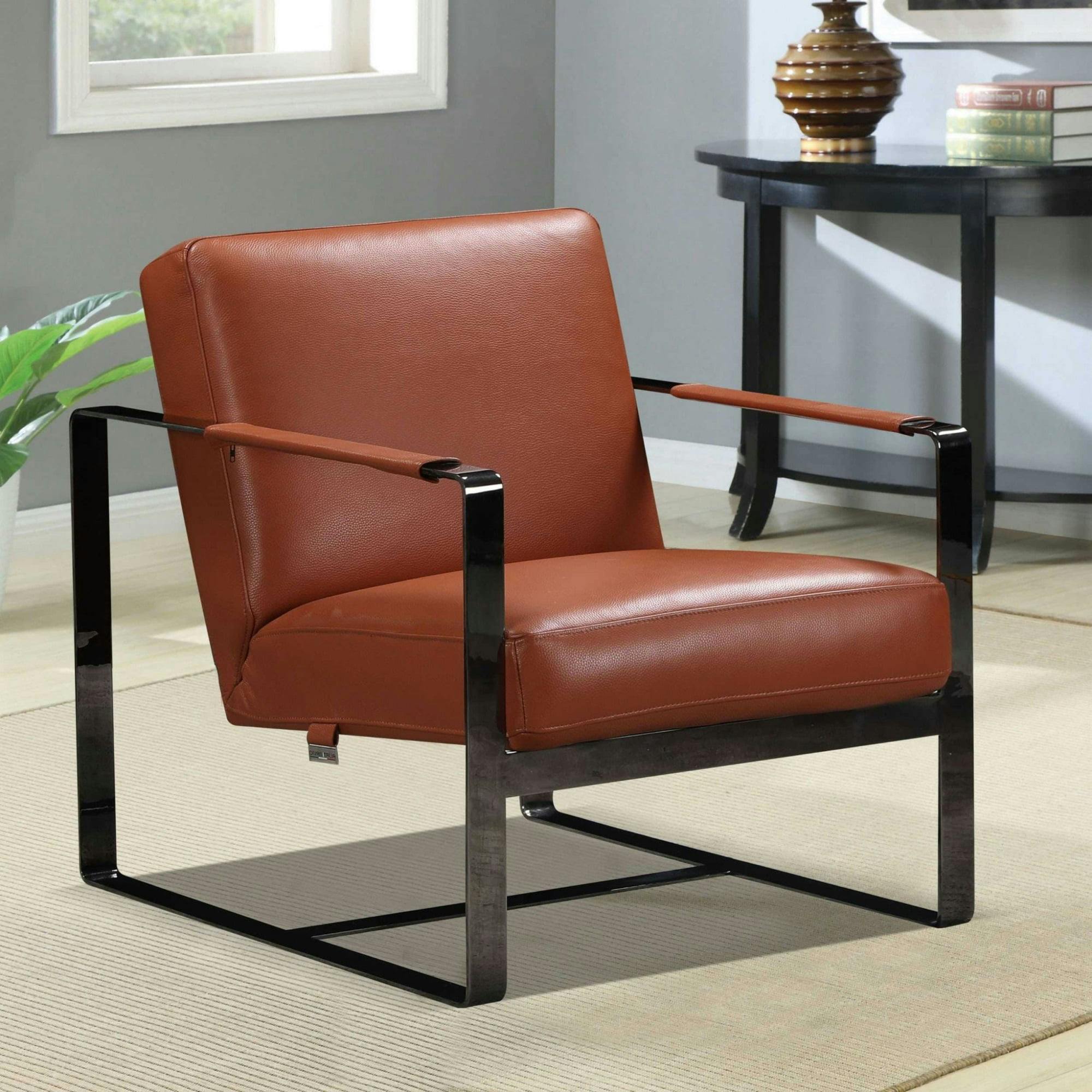 Elegant Camel Leather Accent Chair with Manufactured Wood Frame