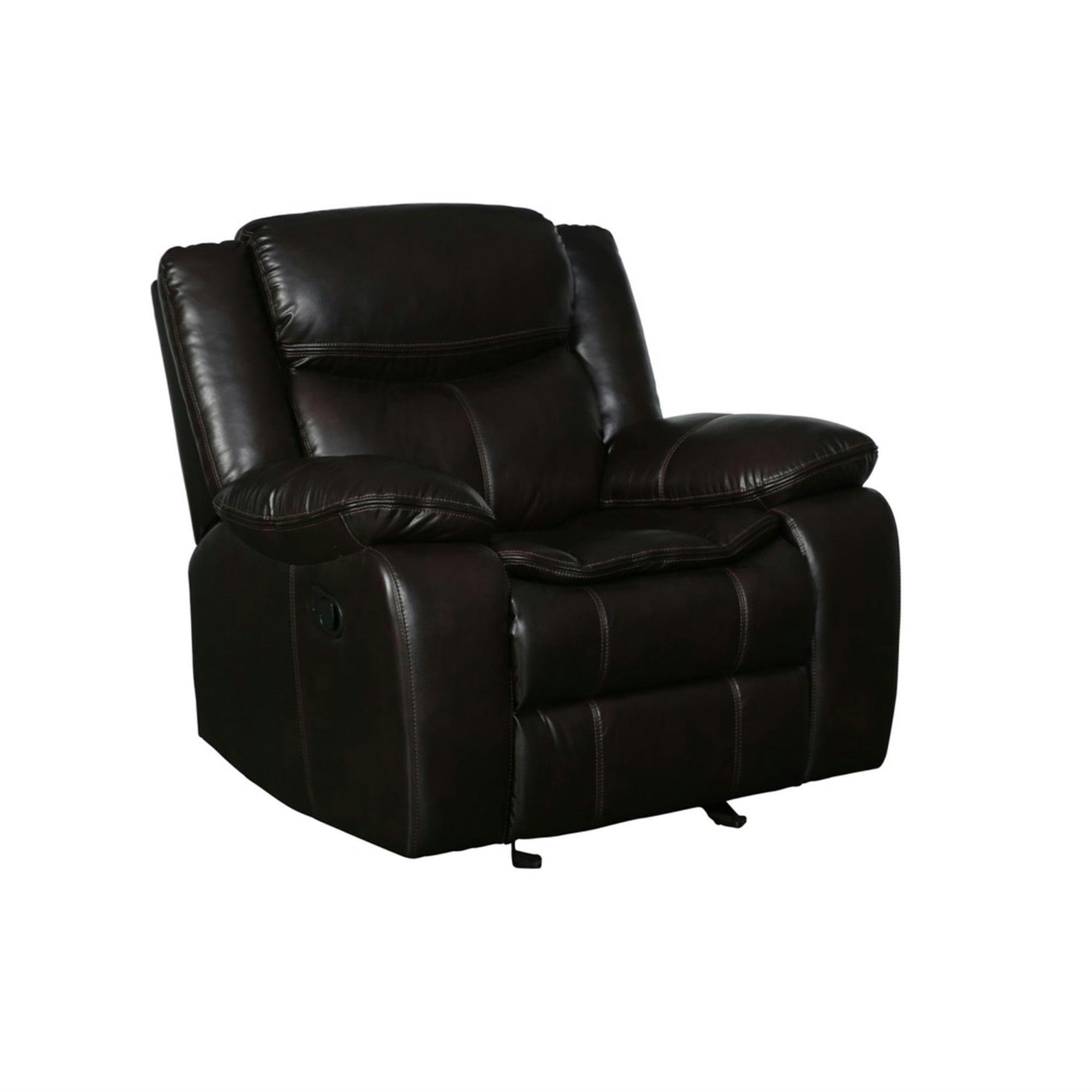 Elegant Comfort Brown Leather Recliner with Wooden Frame - 42x36x40