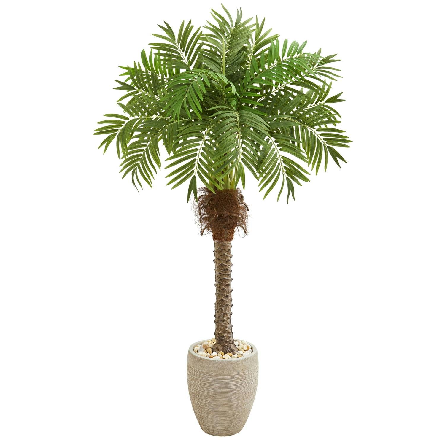 Tropical Summer 66" Robellini Palm Artificial Tree in Sandstone Planter