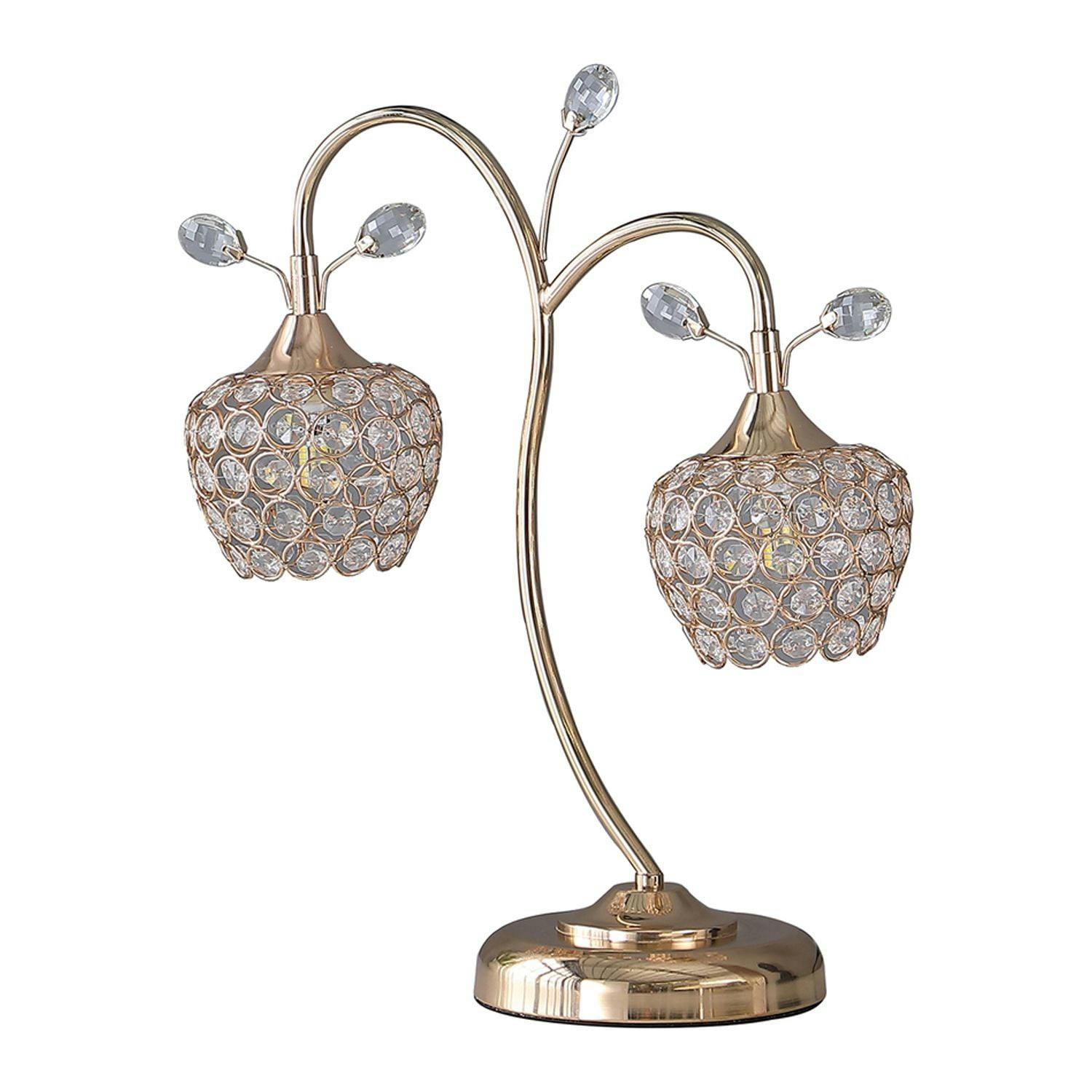 Elegant Rose Gold Acrylic Crystal Floral Glam Metal Table Lamp