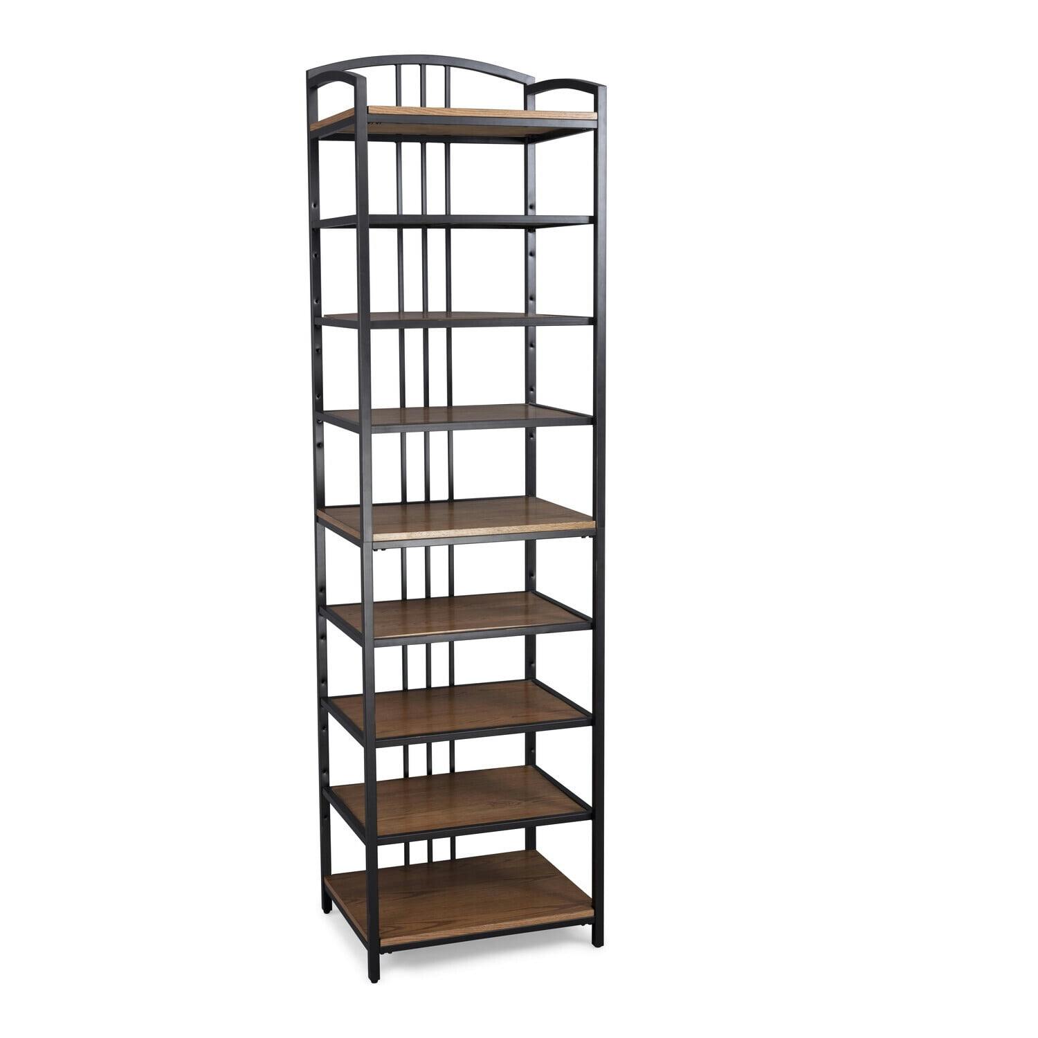 Modern Craftsman Distressed Oak Wall Shelf Unit with Gold Accents