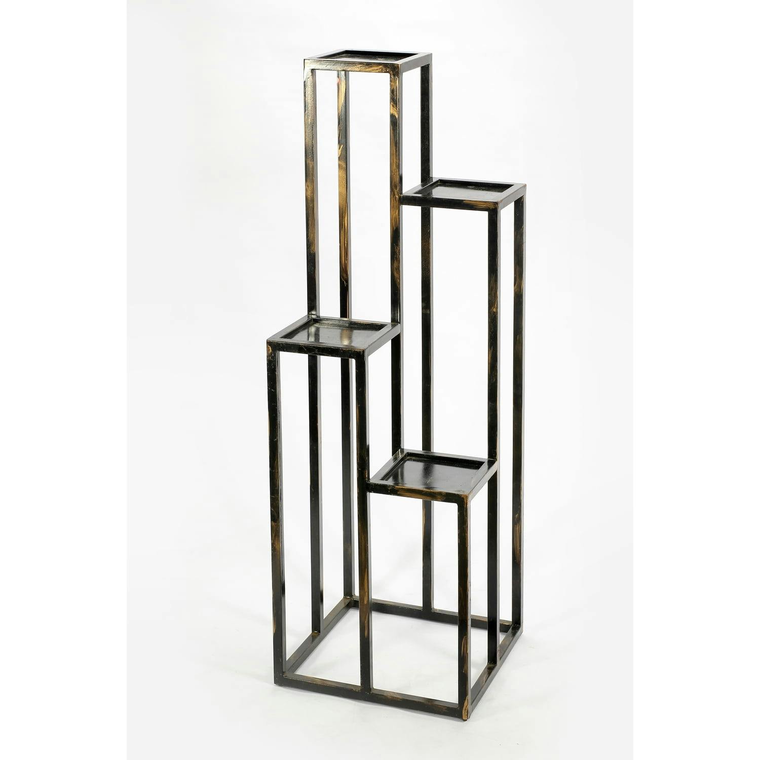 Elegant 4-Tier Black and Gold Cast Metal Plant Stand