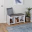 Bright White and Tan Cushioned Storage Bench with 3 Cubbies