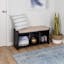 Modern Black Storage Bench with Tan Cushion and Cubby Shelves