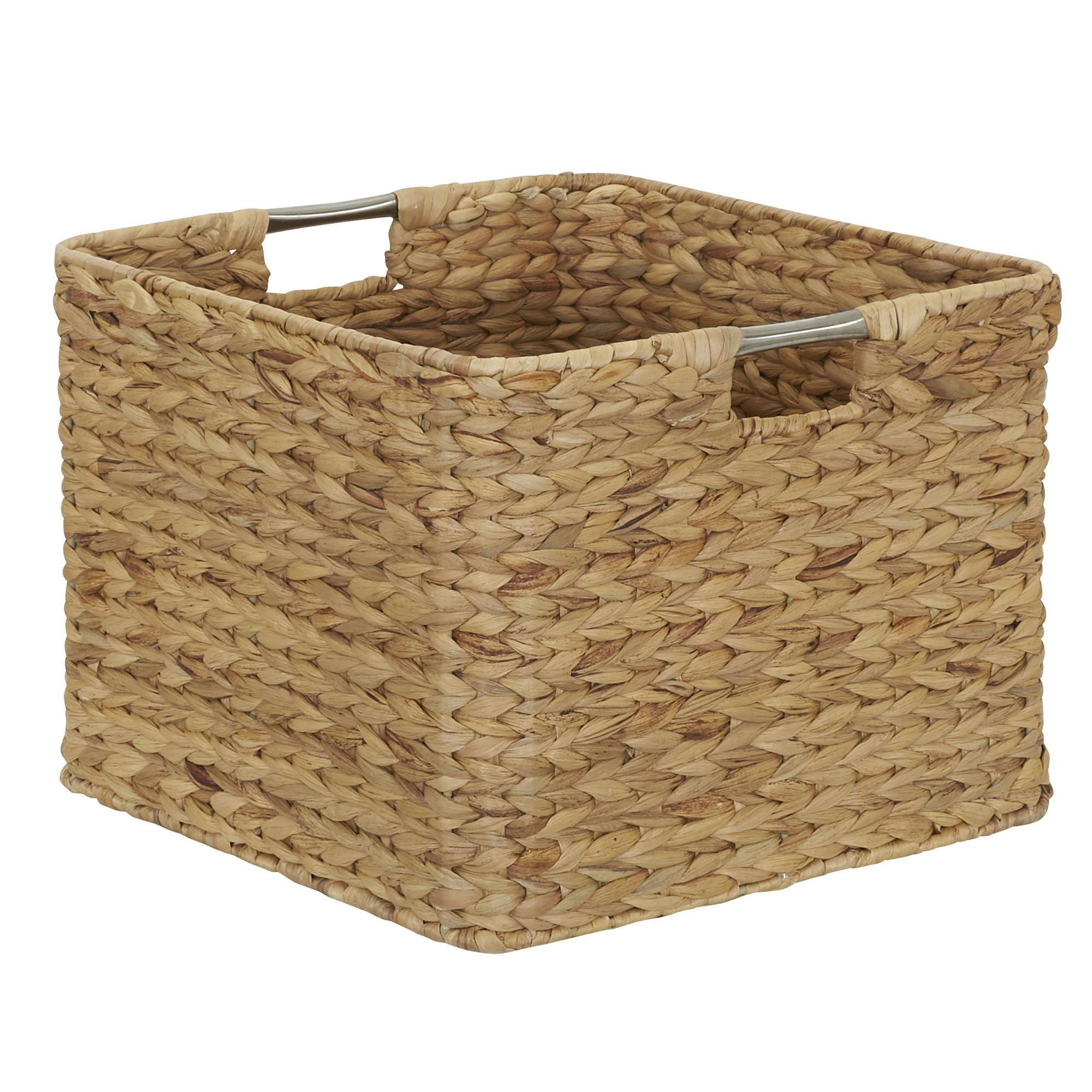 Natural Hyacinth Square Wicker Basket with Stainless Steel Handles