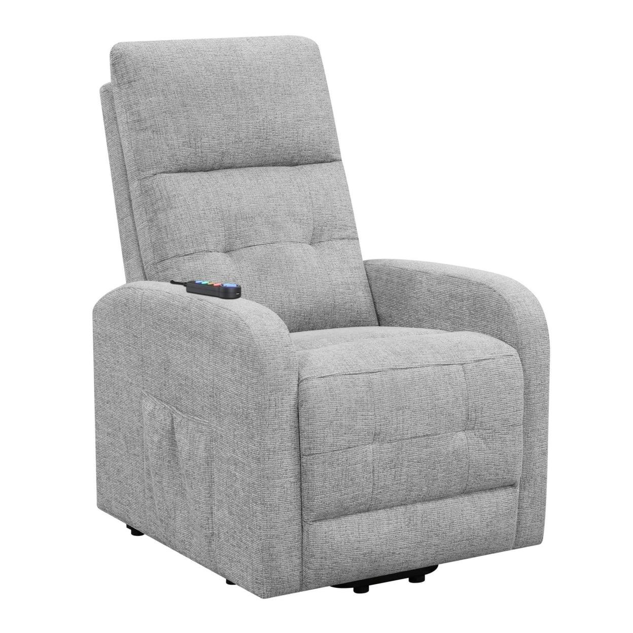 Transitional Gray Power Lift Massage Recliner with USB Ports