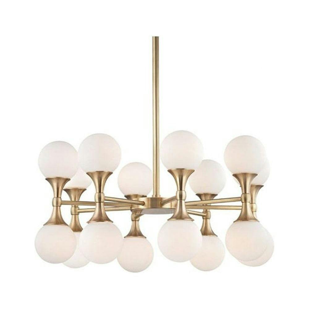 Astoria Symmetrical 16-Light Aged Brass LED Chandelier with Opal Etched Glass