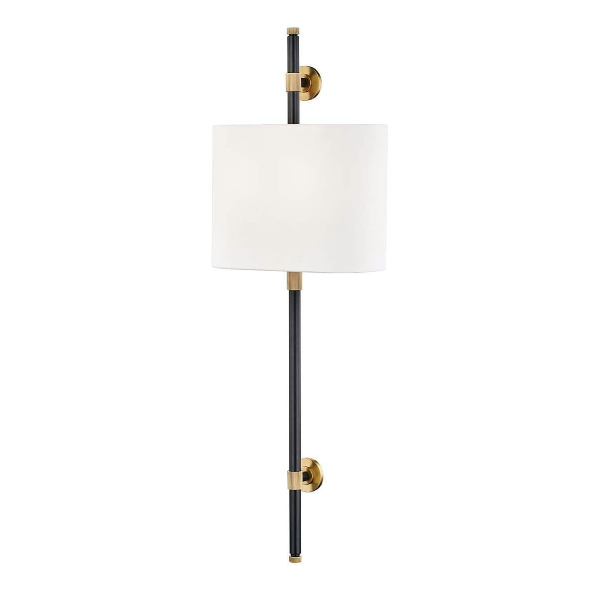Aged Old Bronze Dual-Light Sconce with Off-White Linen Shade