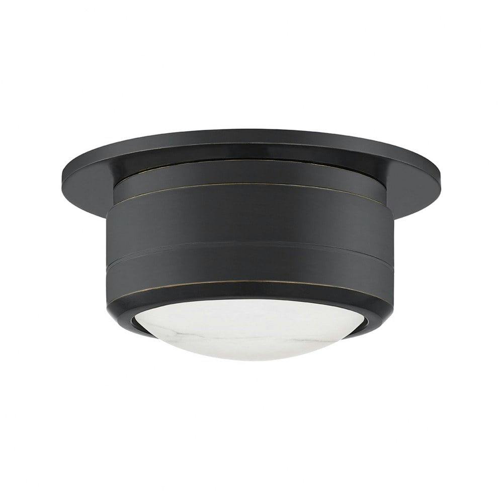 Greenport Transitional LED Flush Mount in Old Bronze with White Spanish Alabaster Shade