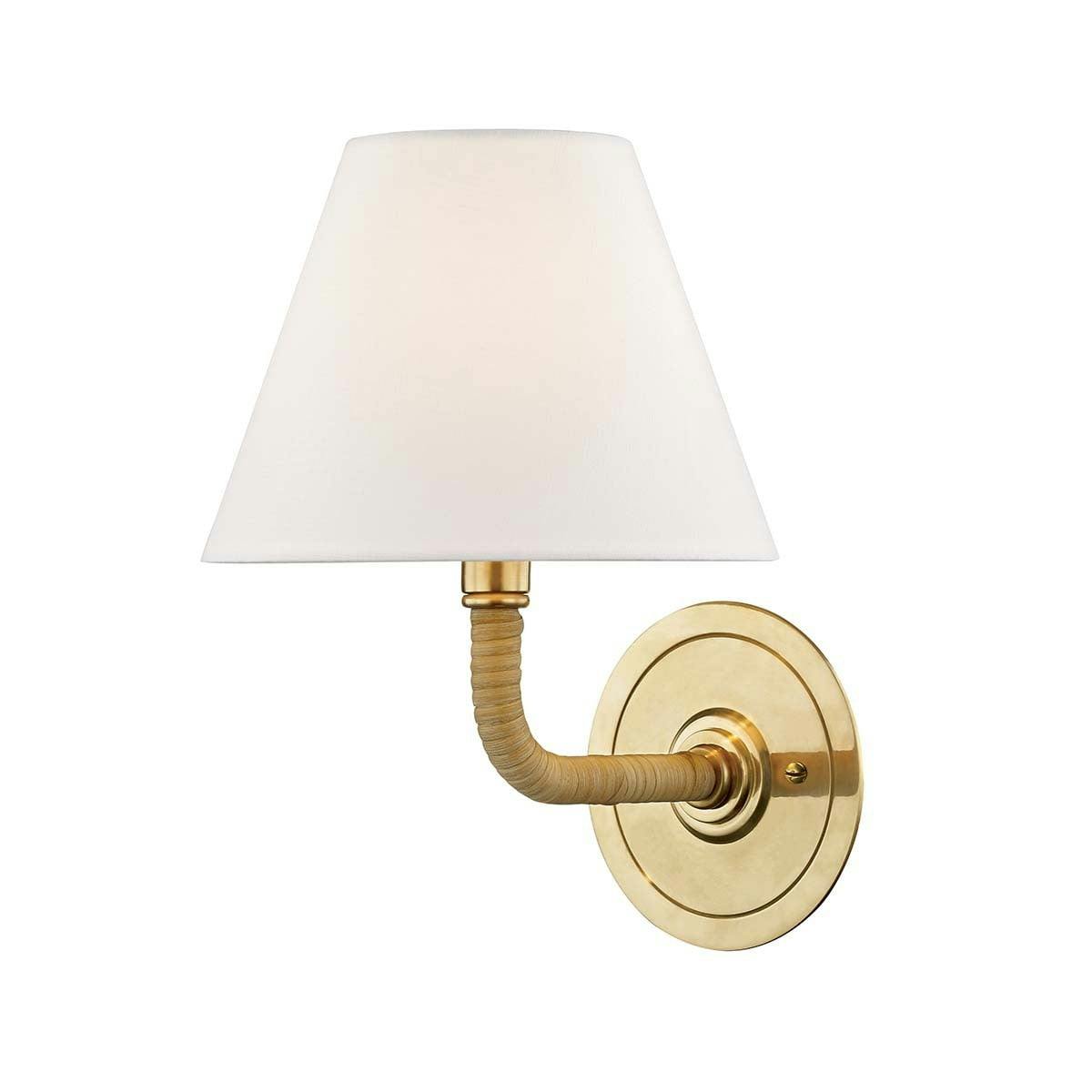 Curves No.1 Aged Brass Single Light Wall Sconce with Off-White Linen Shade