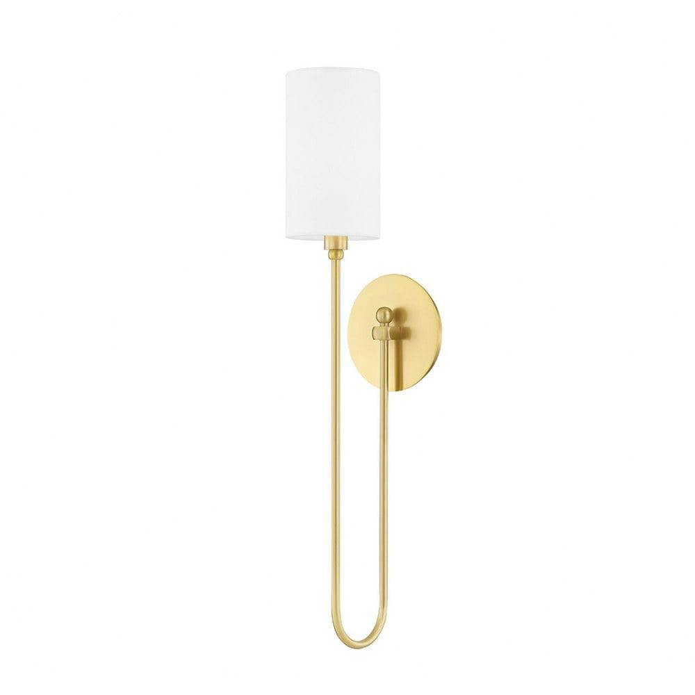 Aged Brass Elegance 1-Light Sconce with Belgian Linen Shade