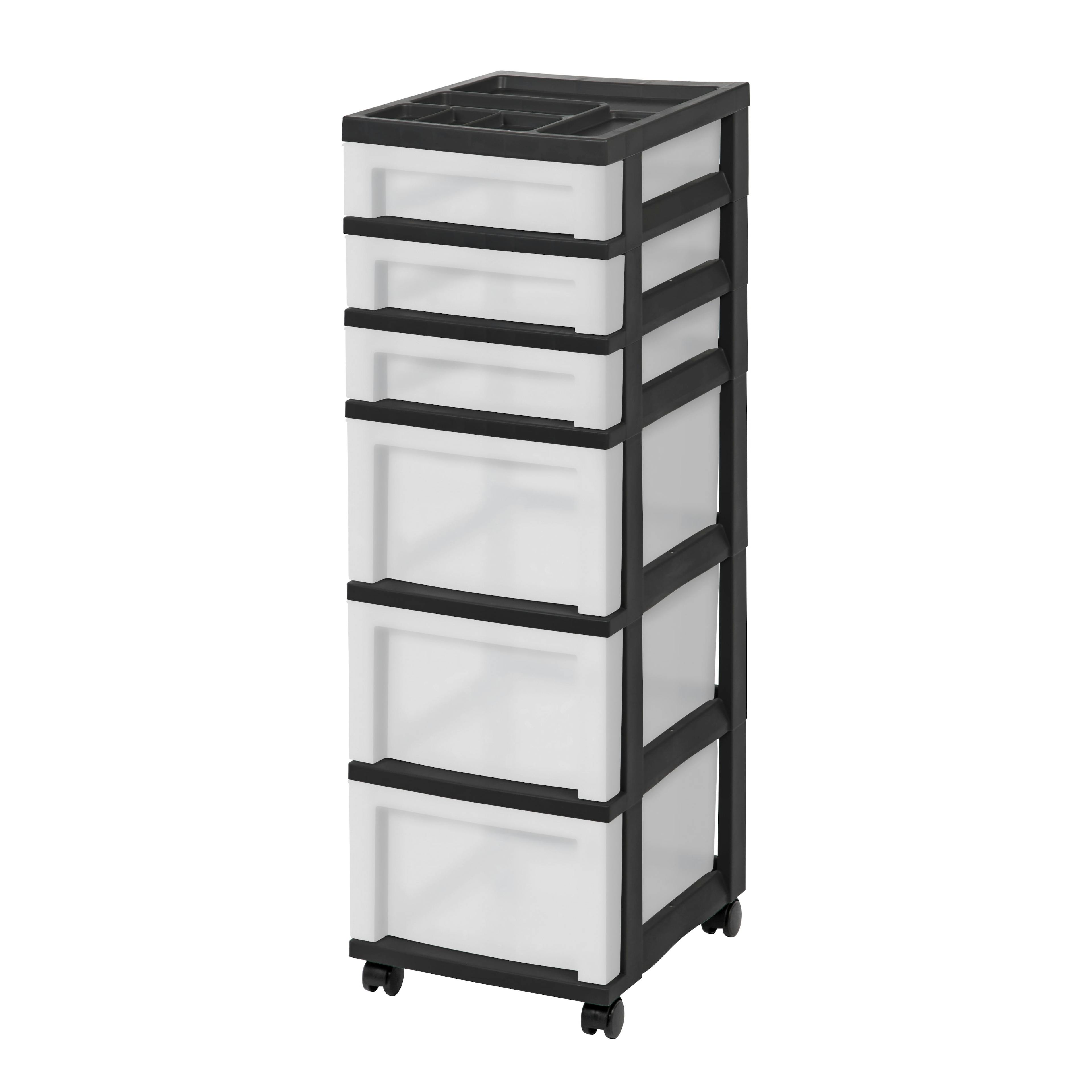 Iris Clear/Black 6-Drawer Organizer Cart with Wheels and Top Storage