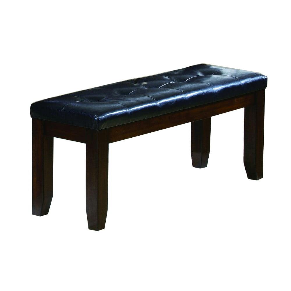 Modern Cherry Brown 48" Bench with Dark Faux Leather Tufted Seat