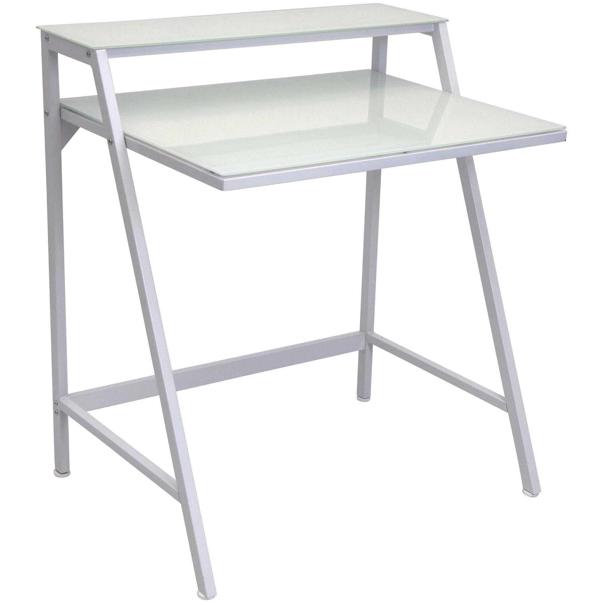Contemporary White Glass-Top Desk with Metal Legs and Storage Hutch