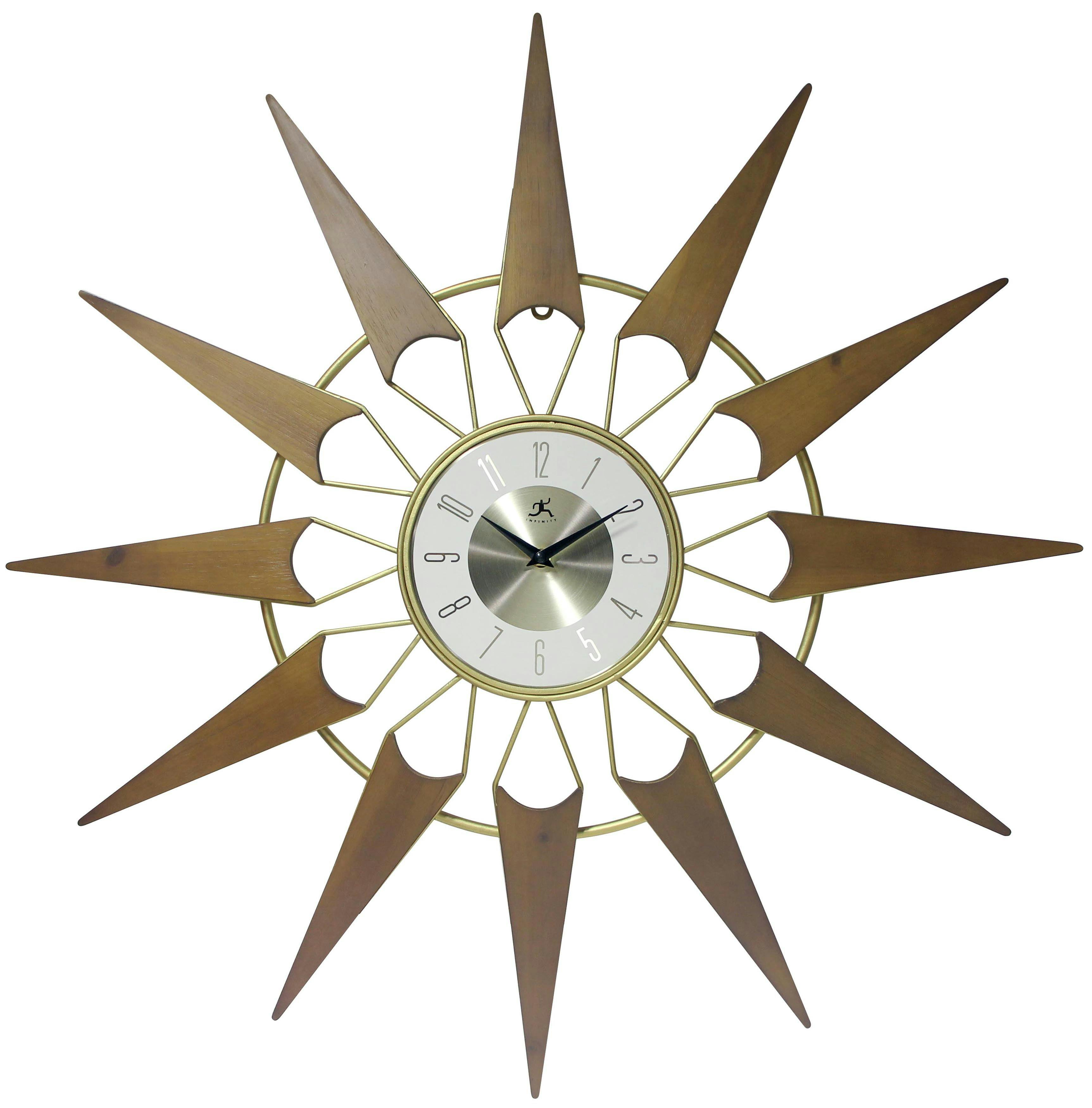 31" Nova Starburst Oversized Walnut and Gold Wall Clock