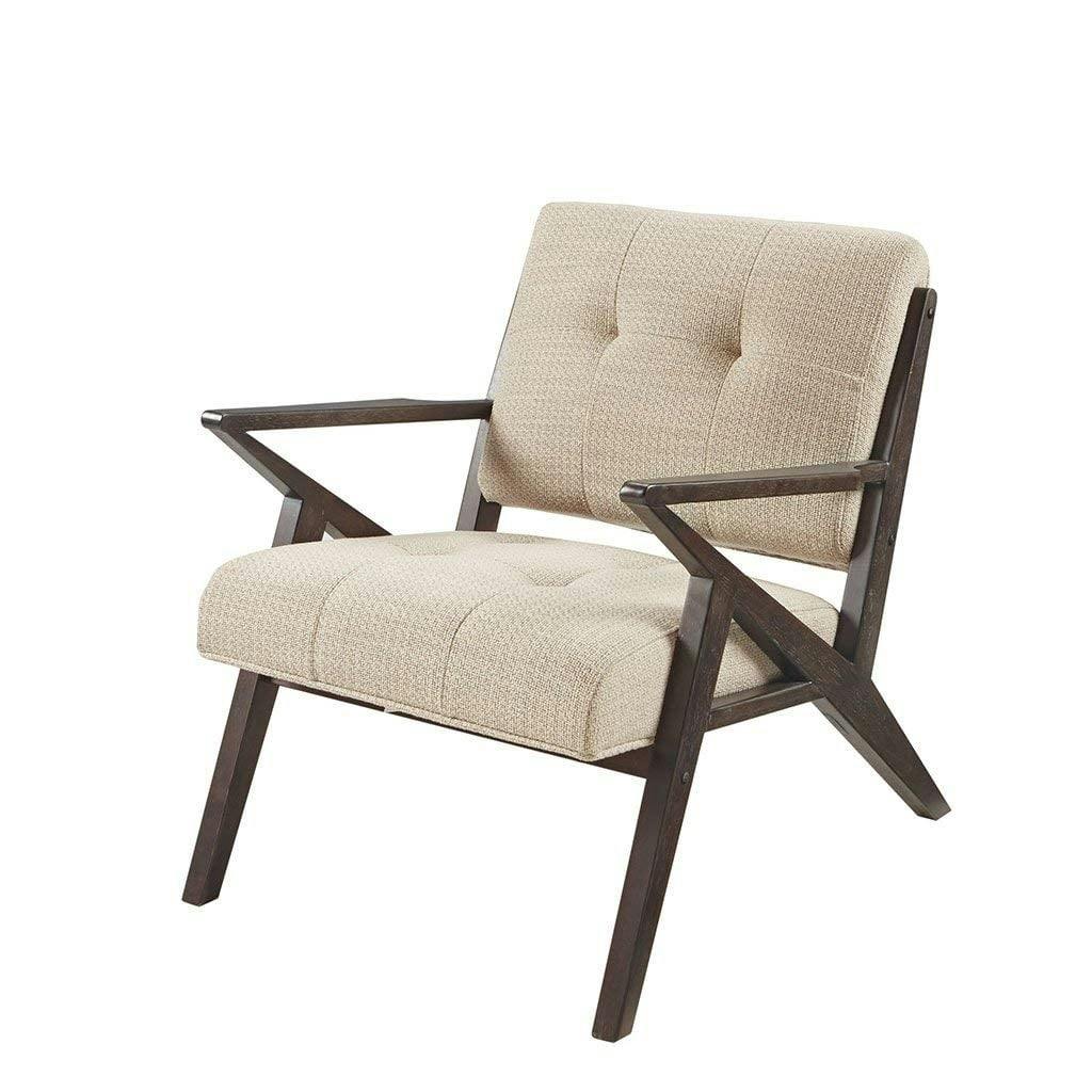 Mid-Century Modern Tan Microfiber Accent Chair with Wood Frame